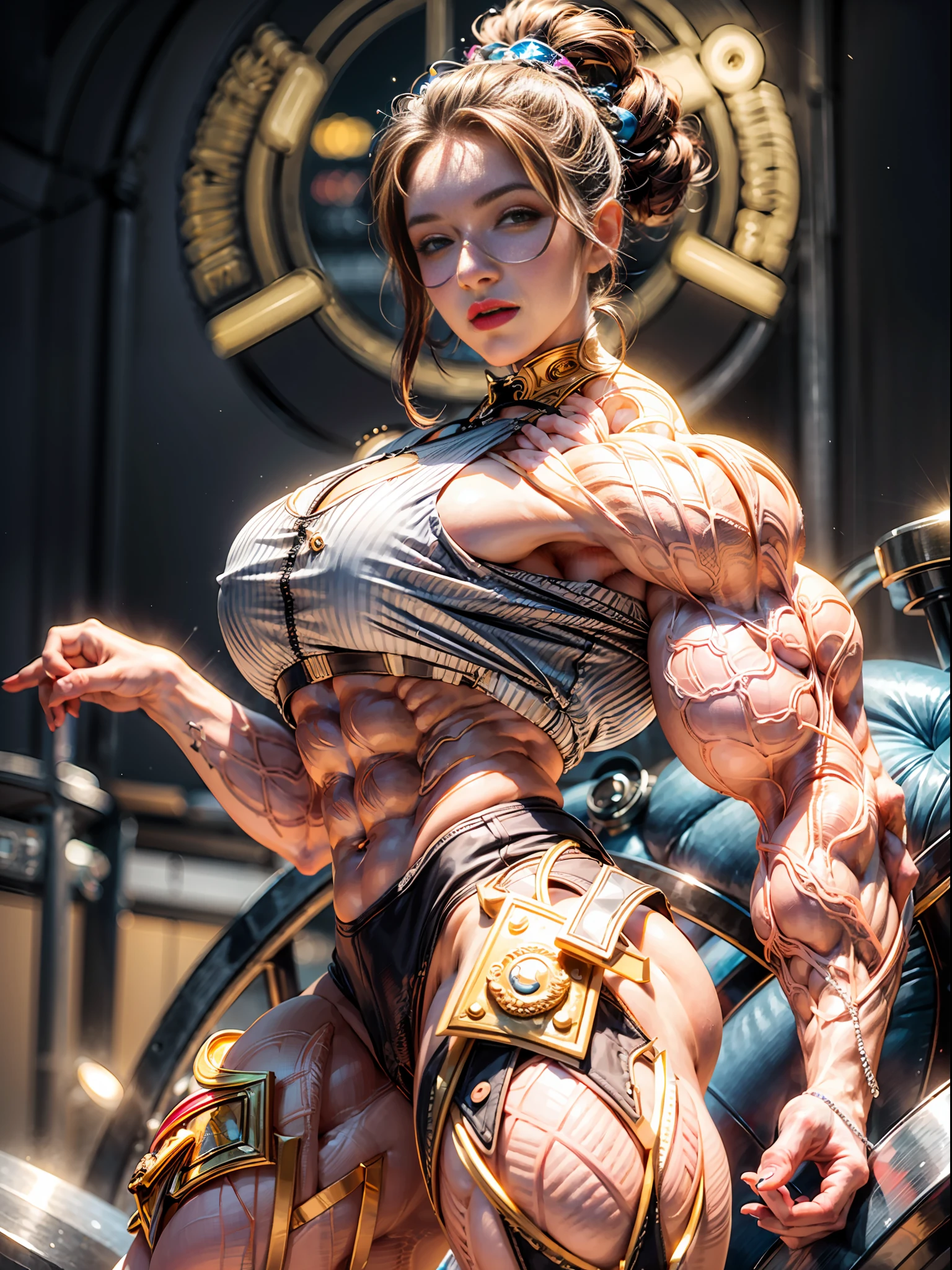 1girl, ((bodybuilder:1.25)), (huge arms:1.5), (female bodybuilder:1.25), (beautiful bace),(girl),(female),(((upper body:1.25))),from front, full body pose, (best lighting) , (super-complex details) , 4K unified, (super-detailed CG: 1.2) , (8K: 1.2),(original), (masterpiece) , (best quality),(Masterpiece:1.4),Anime-ish high quality,(masterpiece),masterpiece, best quality, absurdres,((Masterpeace, 4k, 8k, highres))1girl,best quality, ultra-detailed, high resolution, extremely detailed, masterpiece, 1girl, beautiful, perfect face, perfect body, perfect anatomy,