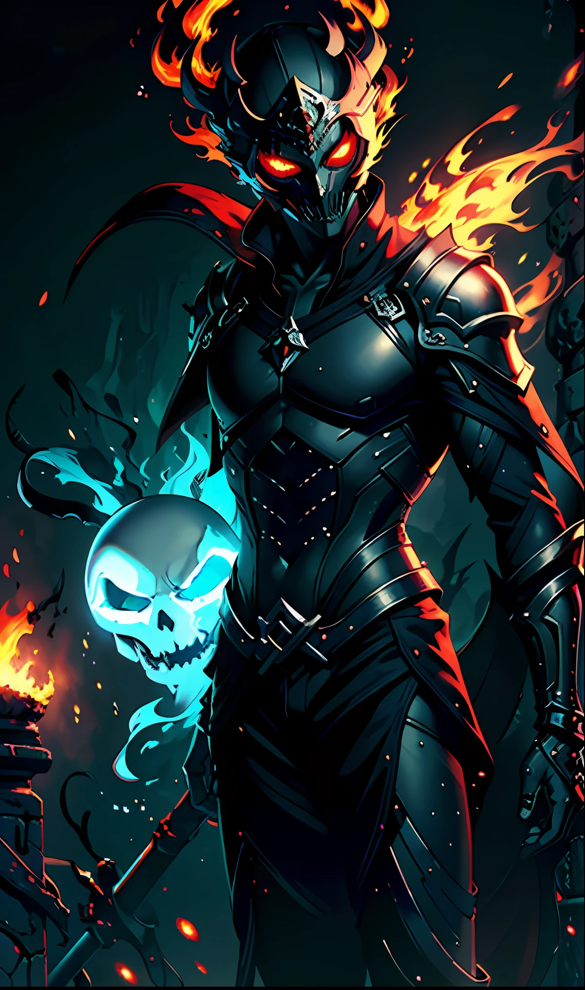 (extremely detailed CG unity 8k wallpaper, masterpiece, best quality, ultra-detailed), (Heaven: 0.6 + Hell + Ghost: 1.2 + Hades: 1.5+ Underworld: 1.4), King of Yan, Throne, Crown, Green Clothes, Mask, Dill Red Light, Flames, Underworld Background, HD Sharp, Extremely Realistic.