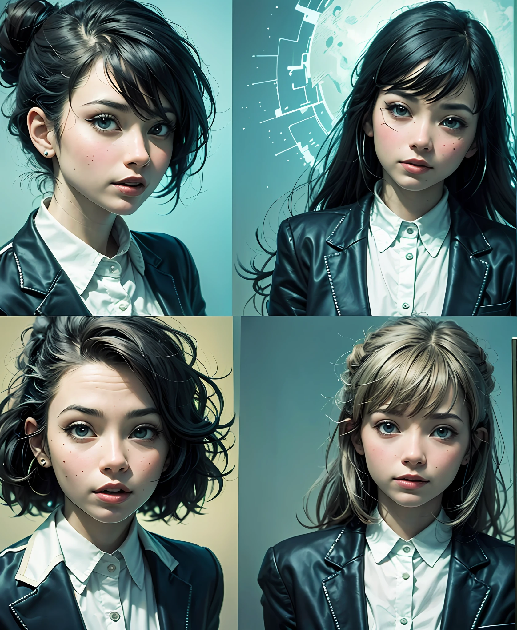 For a web page. A set of funny avatars of cheerful people (man and woman), in business clothes, in the style of Pixar Disney. In round frames. Super photorealistic. Background white --auto --s2