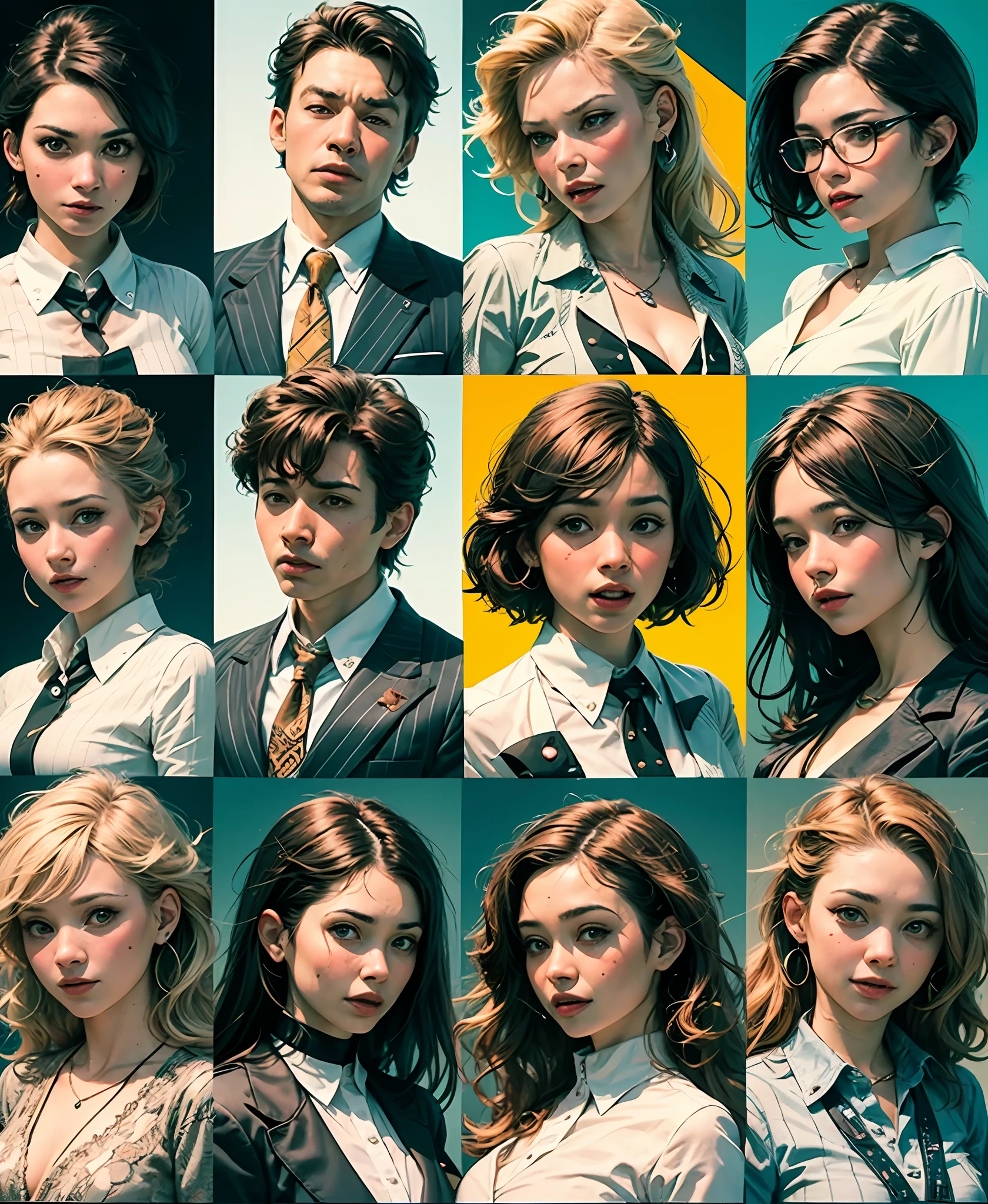 For a web page. A set of funny avatars of cheerful people in business clothes, in the style of Pixar Disney. In round frames. Super photorealistic. Background white --auto --s2