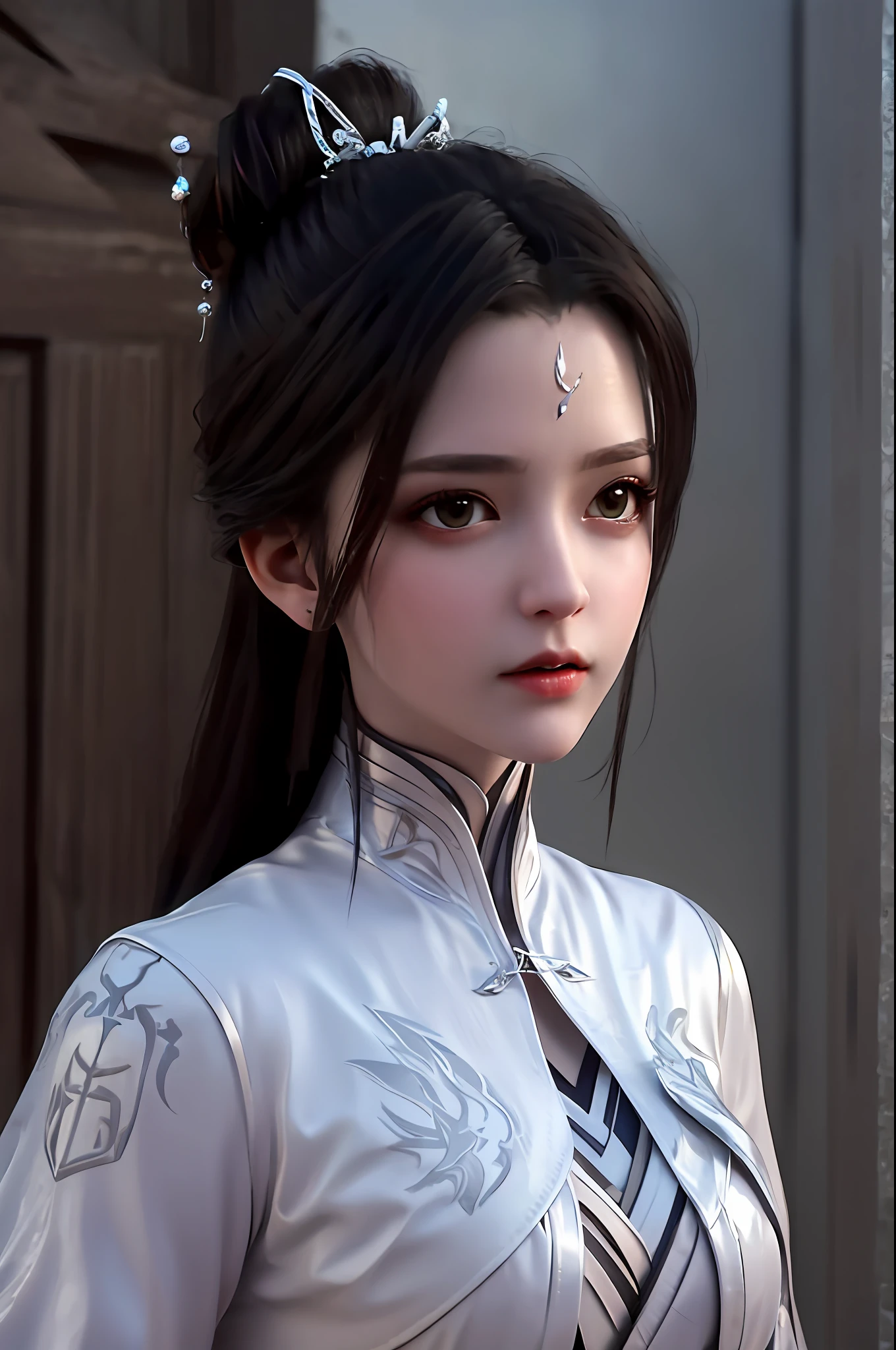 best quality,highres, high resolution, 4k,professional lighting, front lighting,physically-based rendering,masterpiece, (upper body), a girl, luxueqi, solo, looking at viewer,