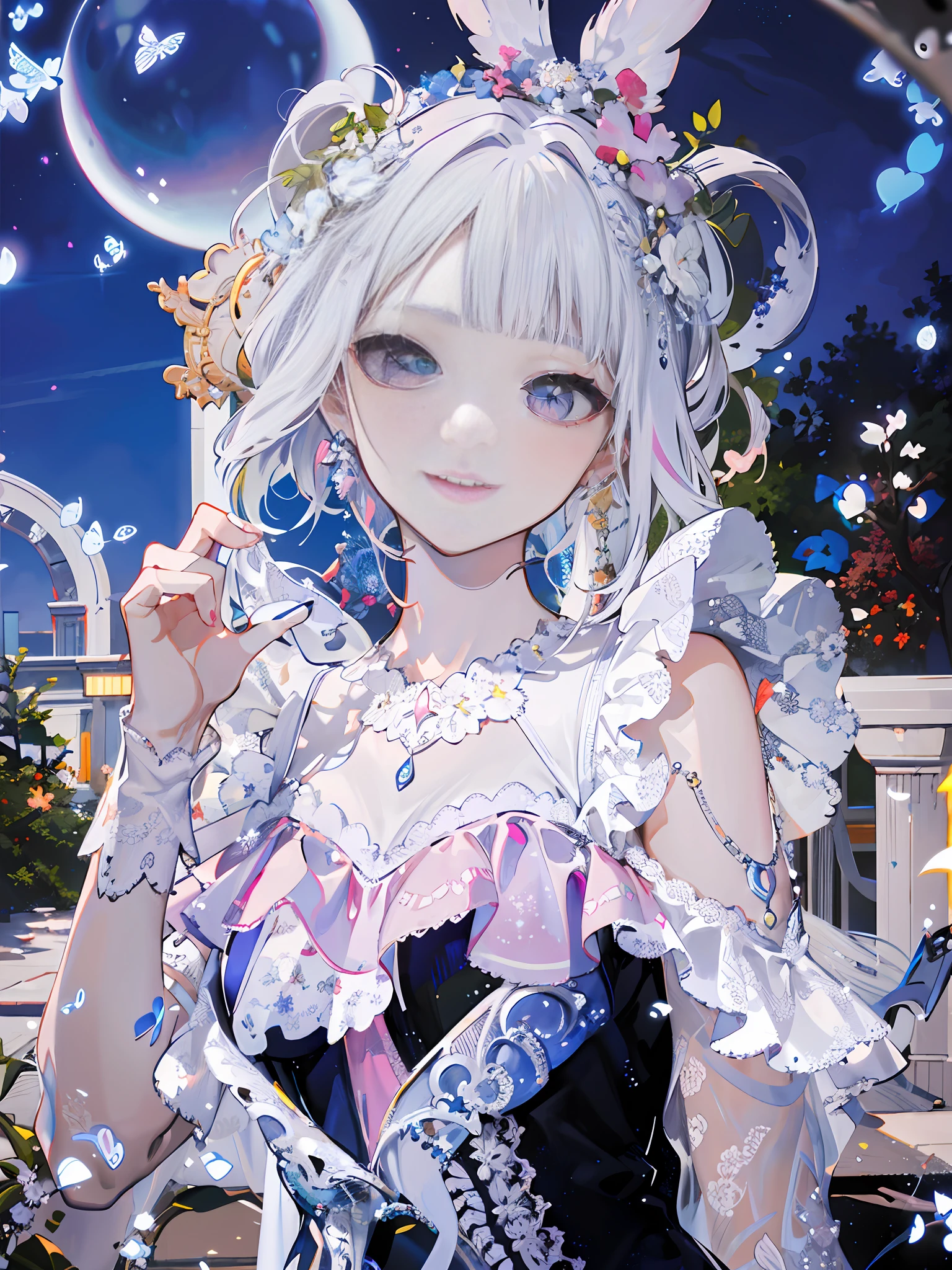 Anime girl wearing white dress,Pink and blue dress, Guwiz, Guweiz in Pixiv ArtStation, guviz style artwork, portrait of magical girl, Guweiz on ArtStation Pixiv, a beautiful anime portrait, cute anime waifu in a nice dress, Digital art on Pixiv, Detailed digital anime art,