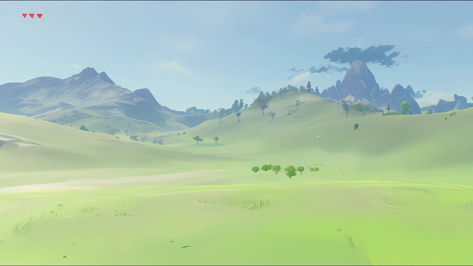 zelda there is a picture of a field with a mountain in the background, breath of the wild screenshot, grassy plains, zelda breath of the wild map, breath of the wild, zelda breath of the wild, open plains, an expansive grassy plain, serene field setting, botw, standing in the plains of rohan, serene vast landscape, an epic landscape