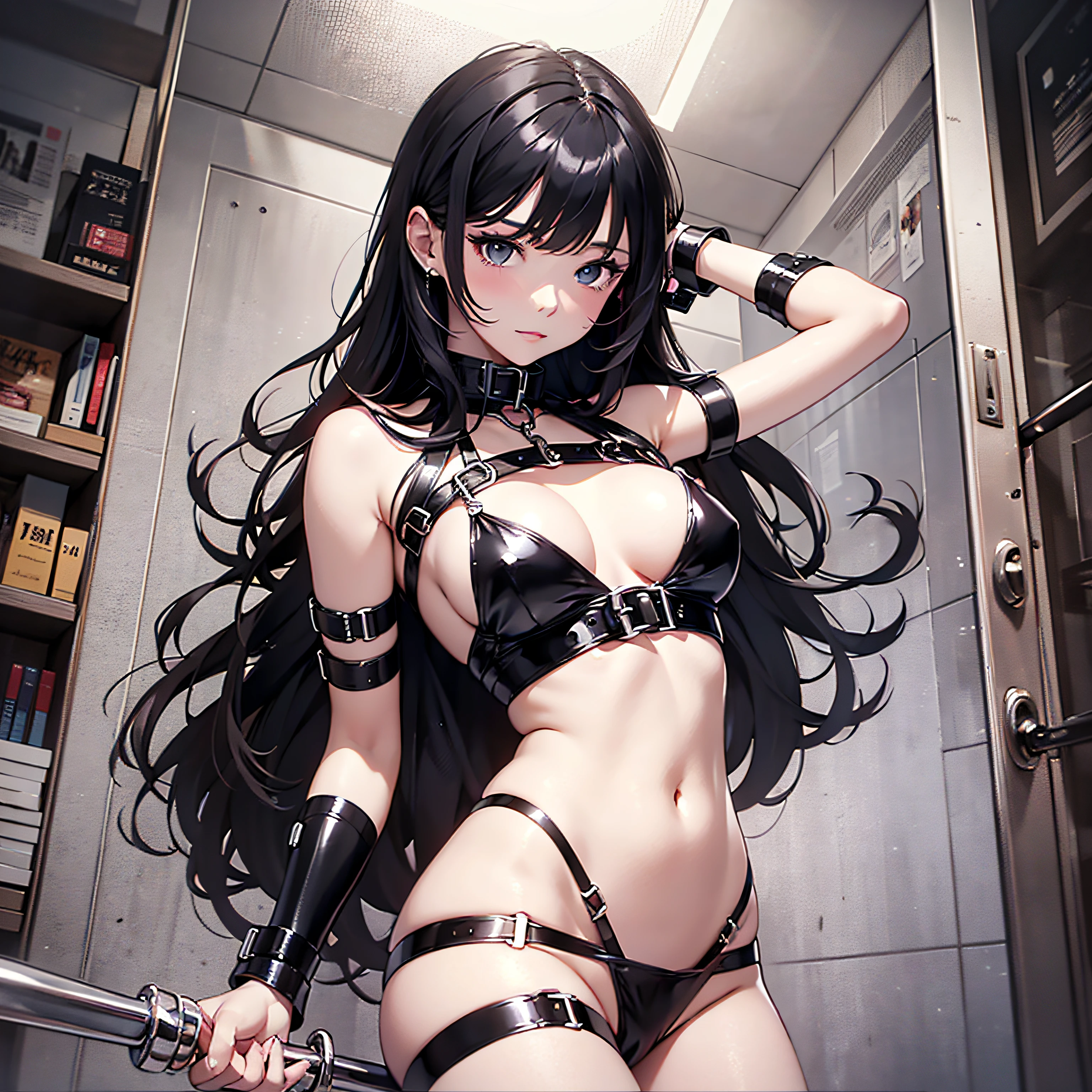 Illustrator Beautiful Girl Drawn by Tensen March、Beautiful girl with long black hair(handcuff)、(Restraints)、(Hand flail)、erotic、lascivious、disrobed、undress、seem
