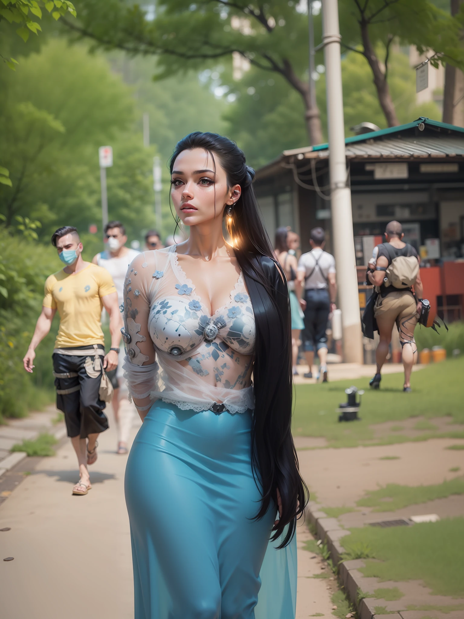 N
ndimensional





Try
Prompts
Copy
Dystopian, [sci-fi], High Detail RAW color Photo, Full Shot, rear angle, of (cute female arterial intelligence, wearing see-through white chemise), outdoors, standing, on overlook, looking out at sprawling cyberpunk city skyline), toned physique, large , (pale skin), perfect face, seductive look, (cybernetic implants:1.2), (augmentations), (cyborg:1.1), (detailed skin, diffused skin pores), silicone, metal, (highly detailed, fine details, intricate), (lens flare:0.5), (bloom:0.5), smog, dust, (badlands:0.8), (observitory:0.7), raytracing, specular lighting, shallow depth of field, photographed on a Sony Alpha 1, EF 85mm lens, f/2.8, hard focus, smooth, cinematic film still, [Cyberpunk:Orwelian:12]
 INFO