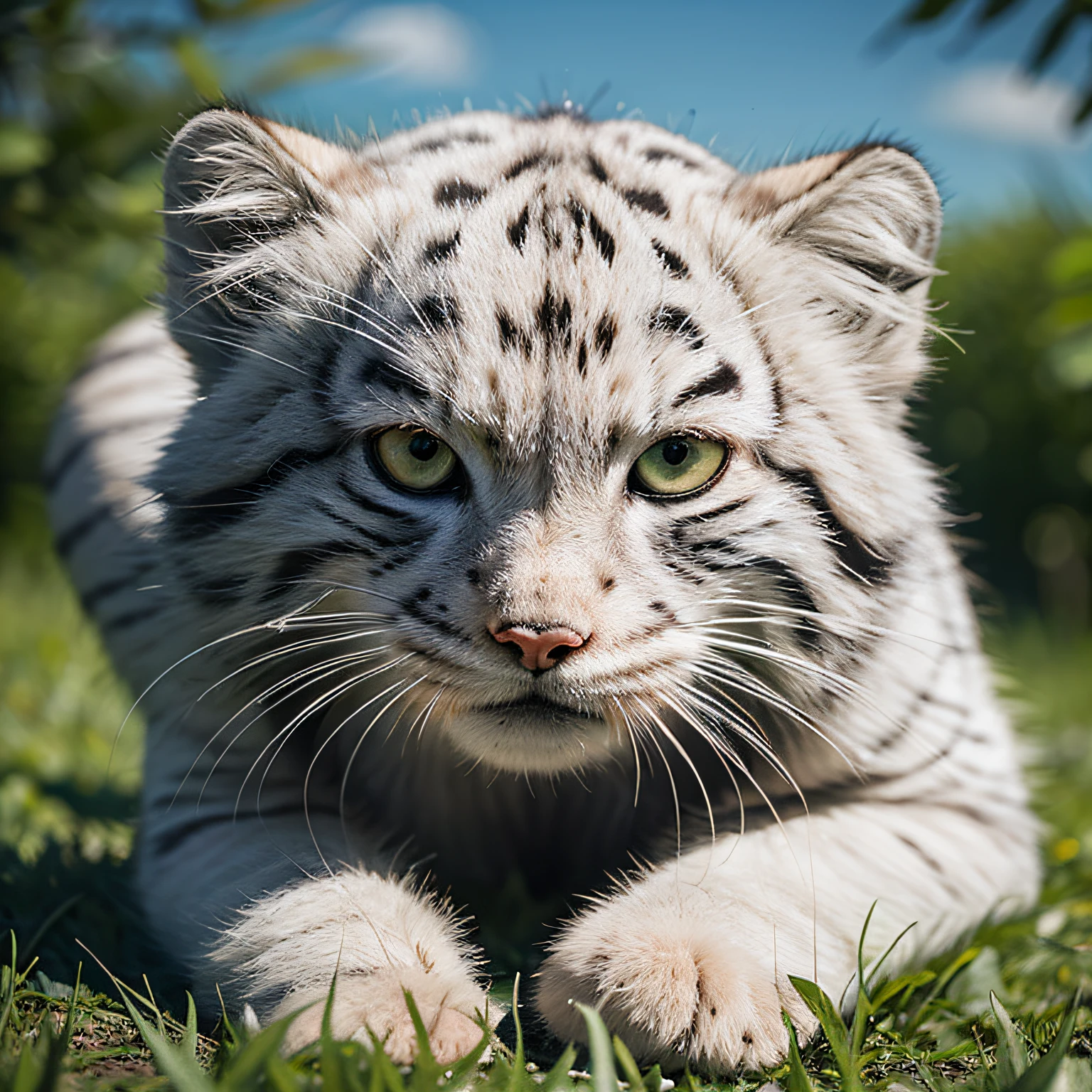 Cute white tiger forest meadow, Smile, Sky, meat mat --auto