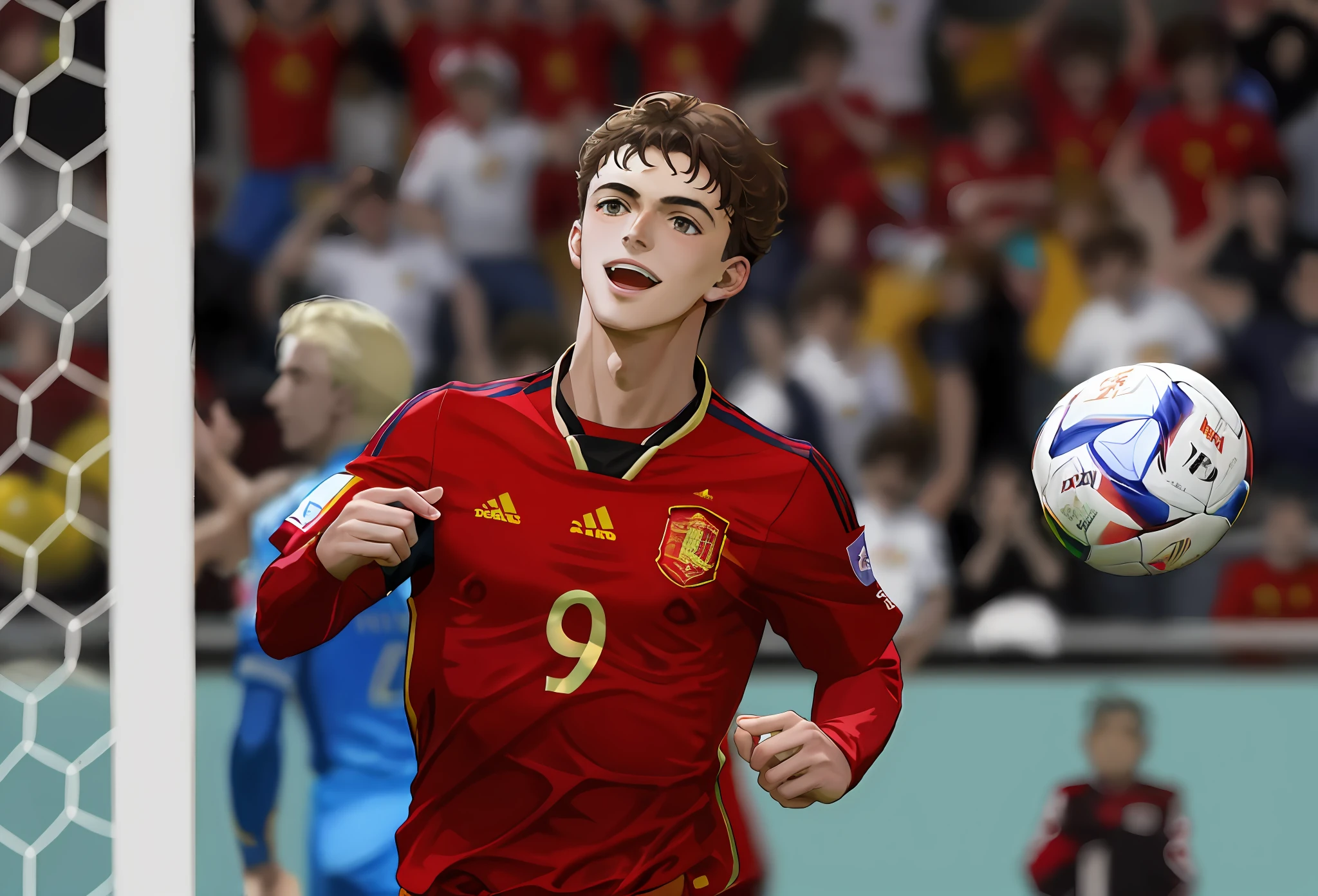 araffe soccer player in red uniform with ball in air, spain rodriguez, diego fernandez, young spanish man, dezeen, daniel mirante, tomas sanchez, in spain, declan mckenna, f 1 driver charles leclerc, official, borja, spain, he is very happy, mateo dineen, jonas roscinas, he is smiling