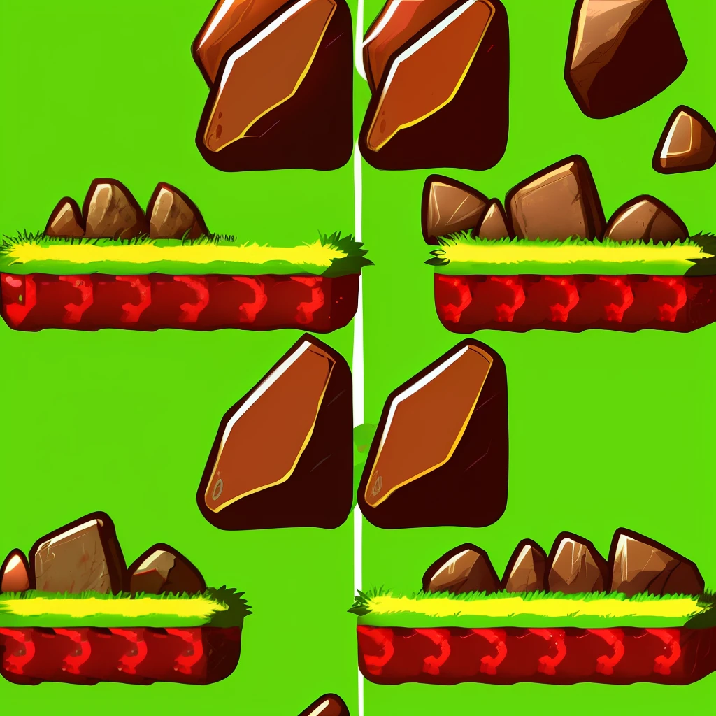 grass and stones tiles for platform game, looped texture, side view, 2d, pastel colors, highly detailed