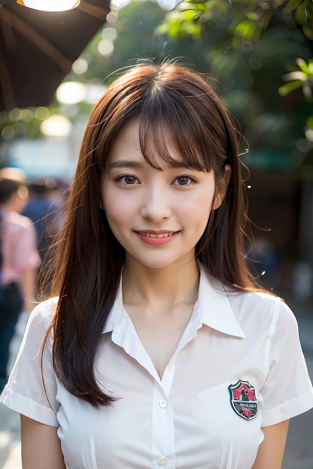 女の子1人、Happiness、smile on face、(In the street:1.2)、((Transaction service:1.2))、Night、Raw photography、(photorealestic:1.37、Realstic)、High Definition CG Integrated 8K Wallpapers、Viewer's Perspective、(((Straight)from front view)))、(HQ Skin:1.8、shiny skins)、8K UHD、DSLR、Soft lighting、high - quality、Film grain、Fujifilm XT3、((upper-body:1.6))、(Professional Writing:1.6)Enlarge your bust