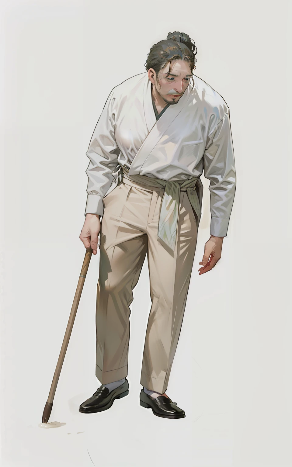 ,40-year-old man, japones, ojos de sapo, cara triste, feo, pies grandes