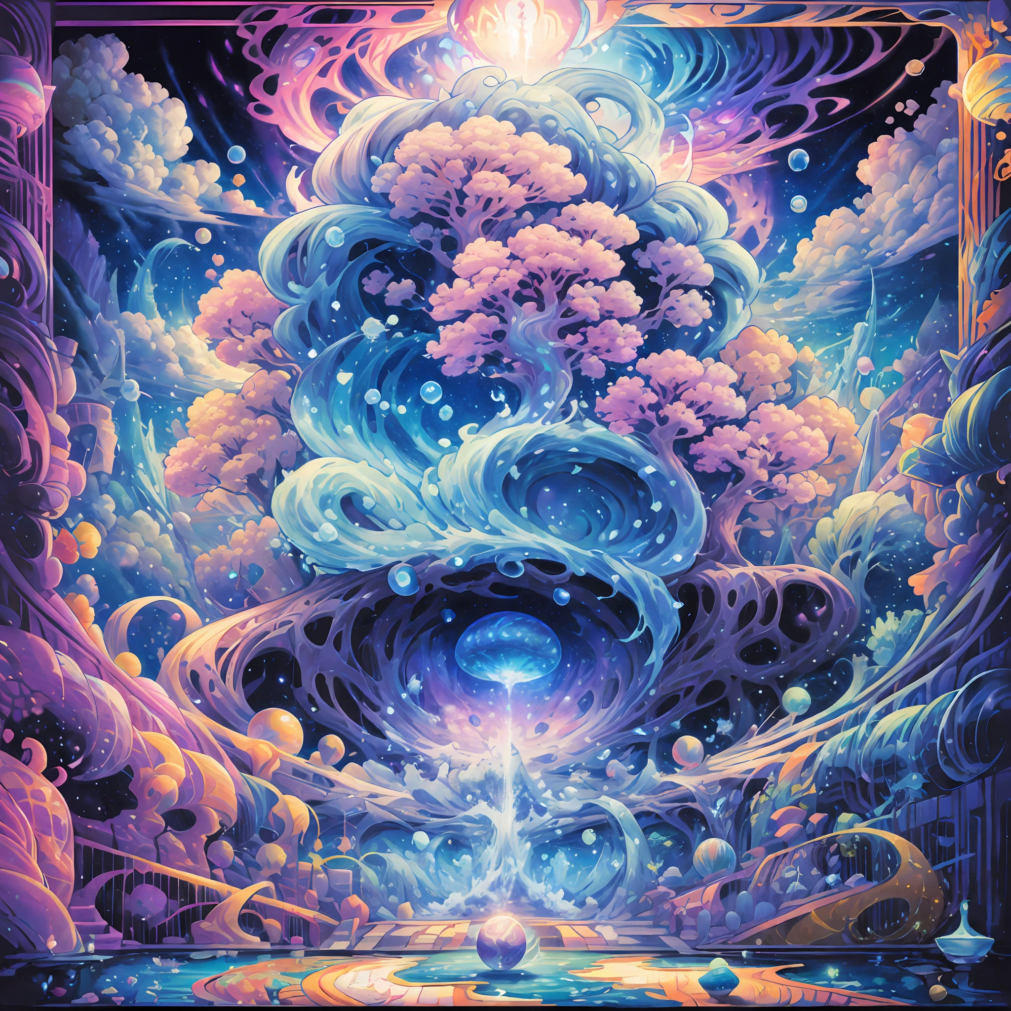 Fantastic Magical World、pop art、Colorful Cloud、 Water Elemental with Bubbles、