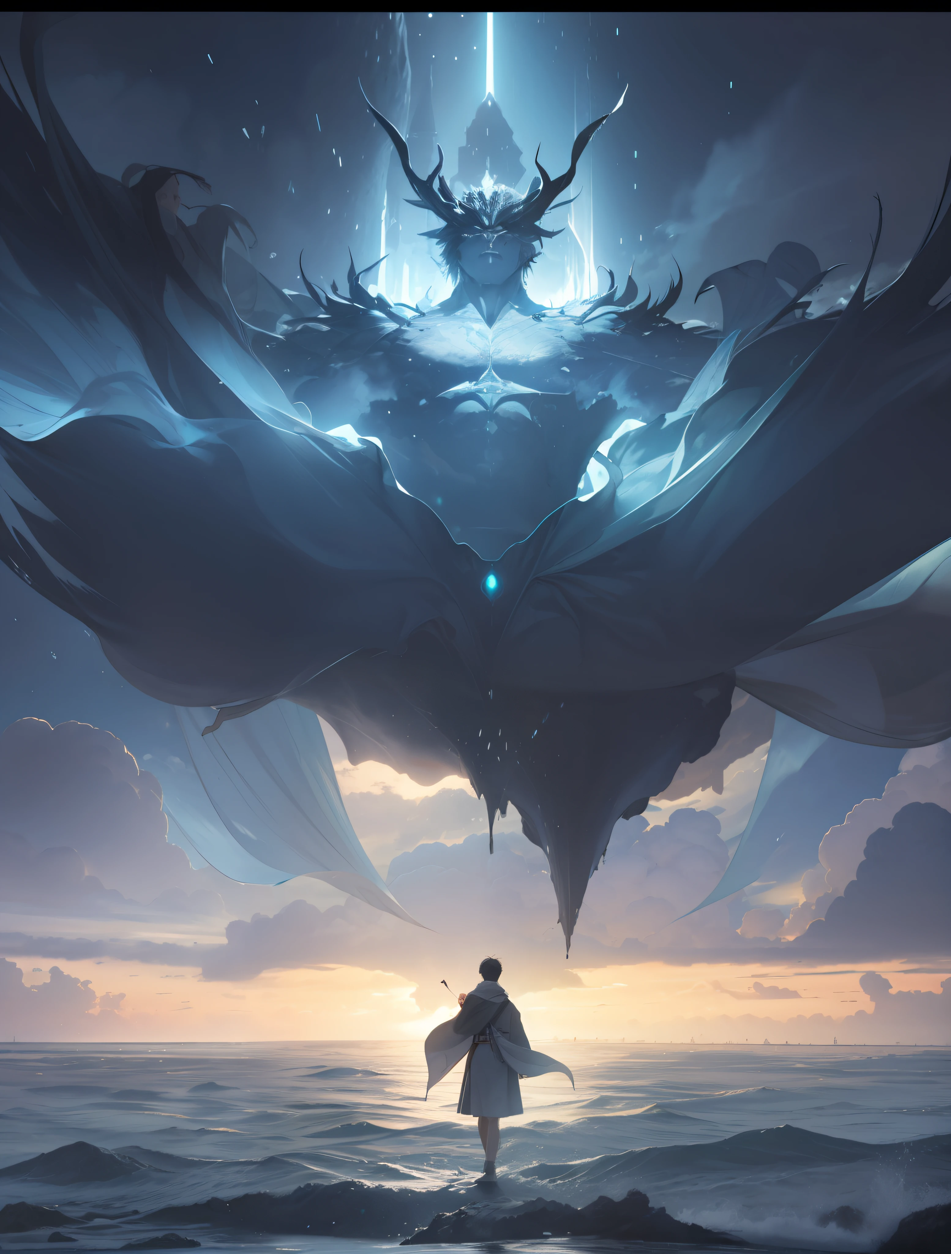 Clouds,mist,Flying clothes,Broken clothes,Blue glow