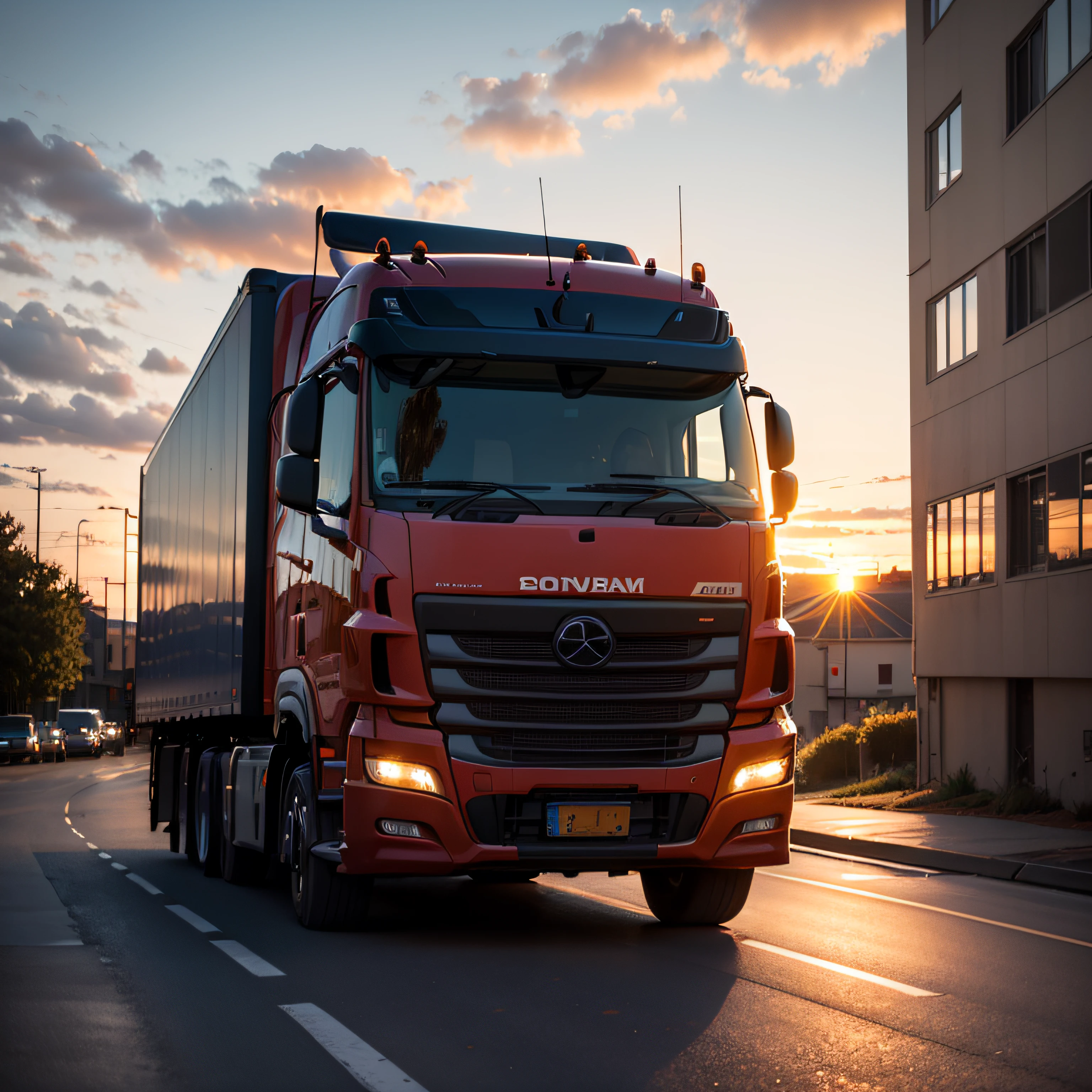 European truck at sunset --auto