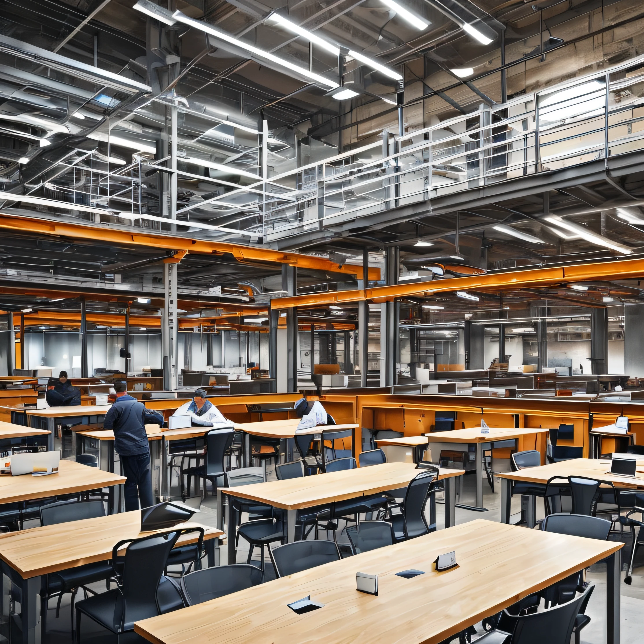 industrial table, office area, people at background --auto