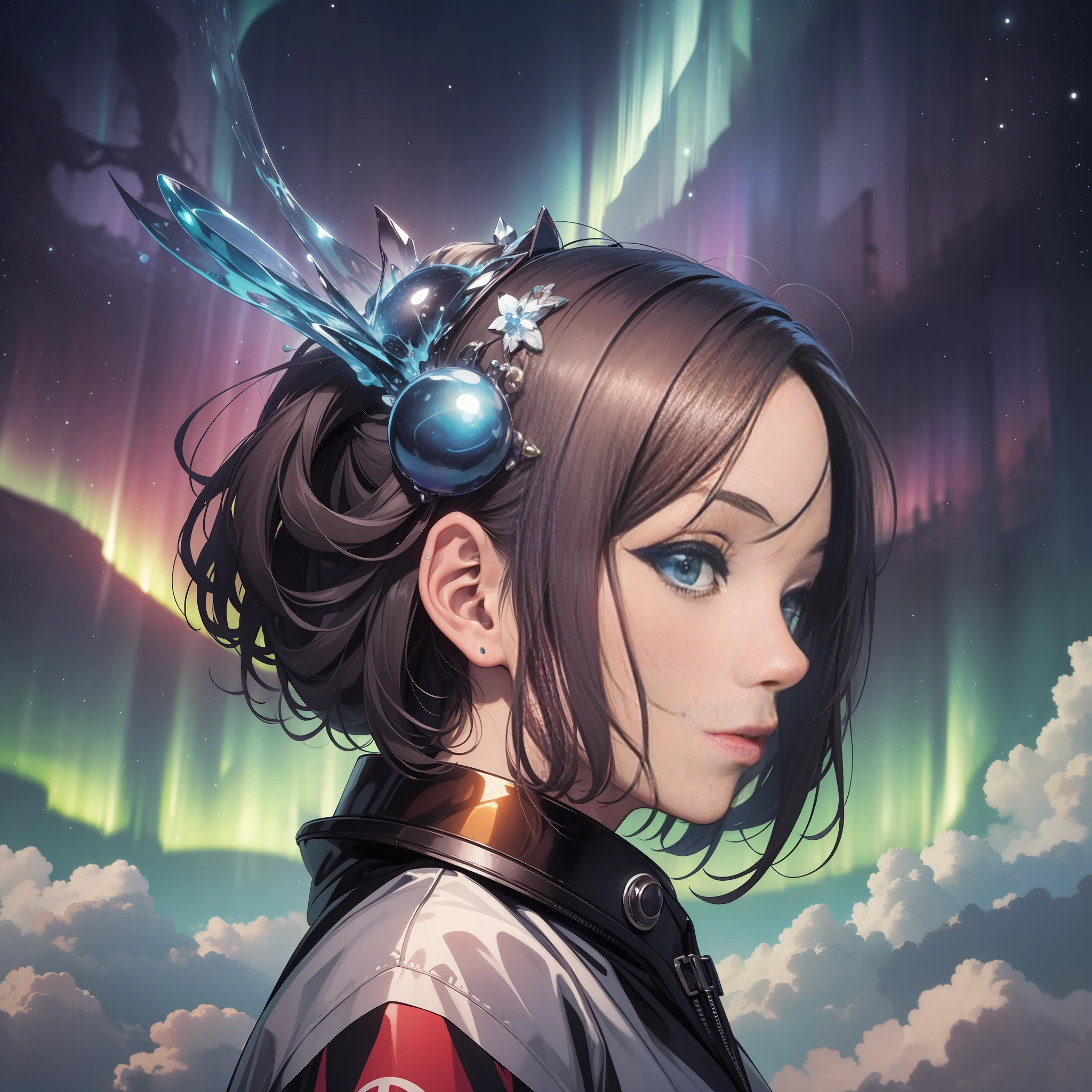 pop art、a girl、the universe、vulcano、Aurora