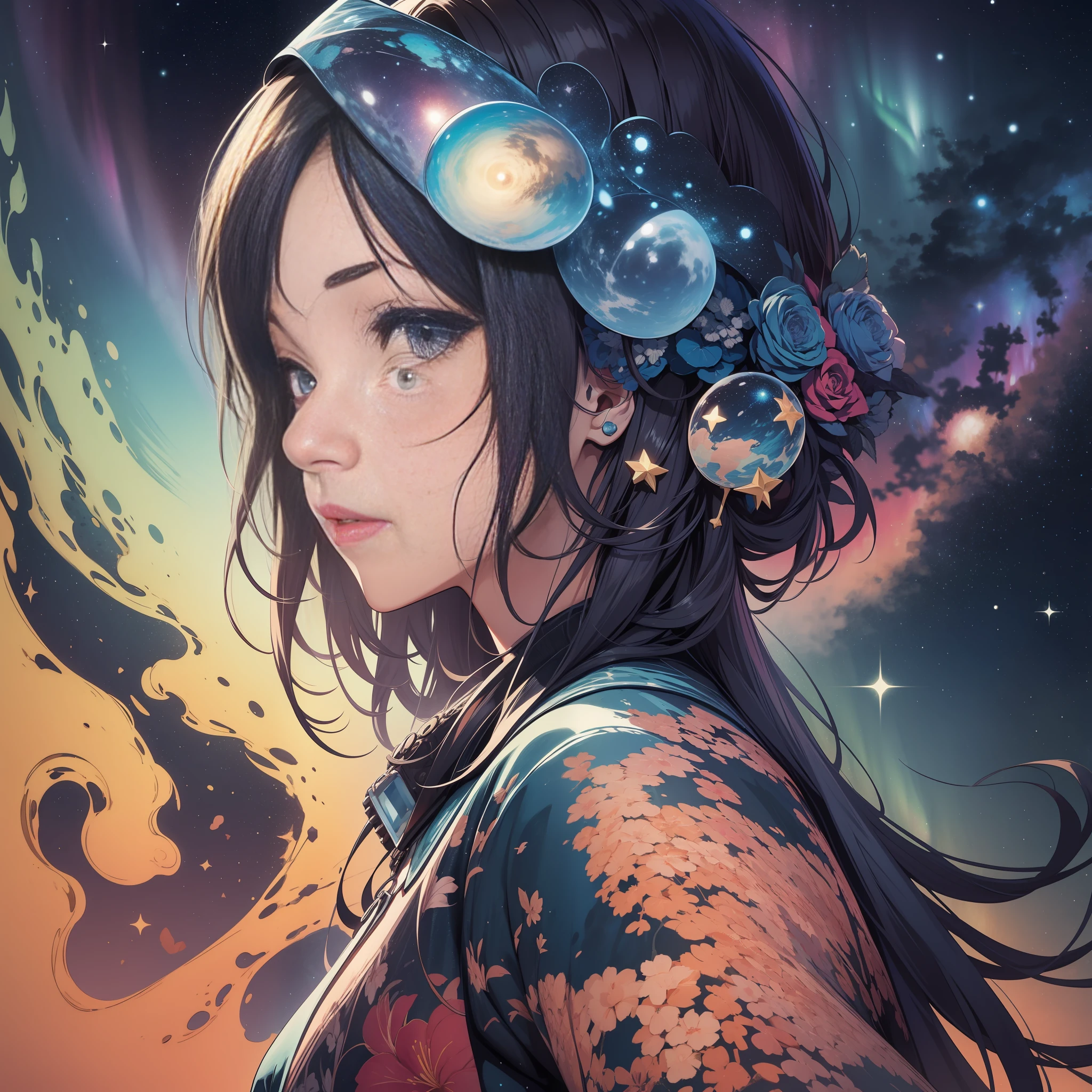 pop art、a  girl、the universe、vulcano、Aurora