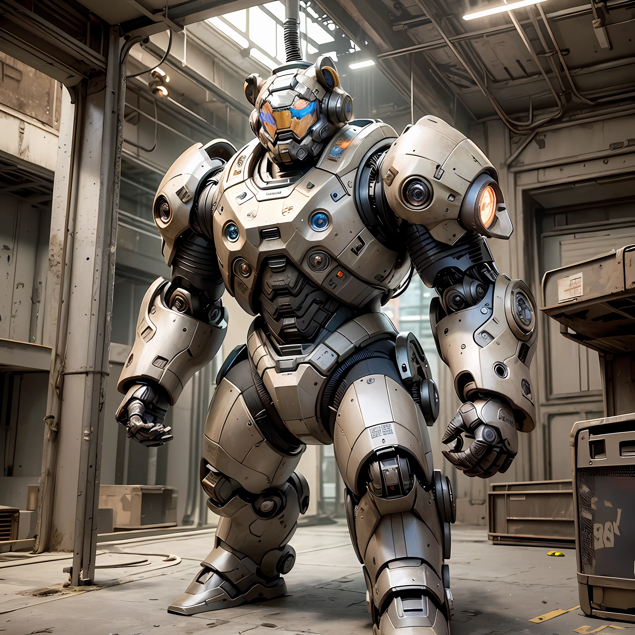 Cute Bear as Doom Slayer、realistic scifi cyberpunk power armor robot、Cinematic、8K、slt、((with intricate details、hyper detailed))、(lights:1.3)、(Cinematic:1.3)、(Art Station:1.3)、full full body