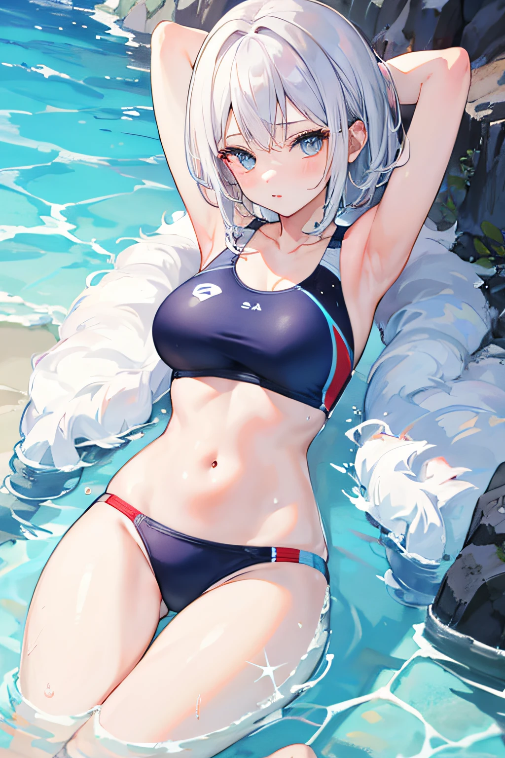 1girl,whitehair,swim suit