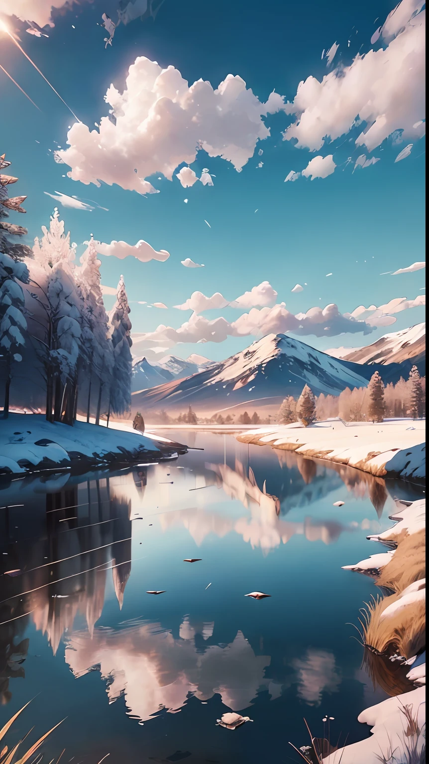 nmasterpiece,best possible quality,high qulity,Extremely detailed CG unified 8k wallpaper,The vast and quiet taiga stretches to the horizon,Dense greenery gathers harmoniously,A fresh breeze whispers through the leaves,The frozen ground was covered with crystal snow, Create stunning and tranquil landscapes, Background bokeh, deep of field, hdr, blooms, color difference, 真实感, intensely detailed, Trends on ArtStation, Trends on CGSociety, intricated, high detailes, Dramatic, a poster for the movie,art by midjourney --auto