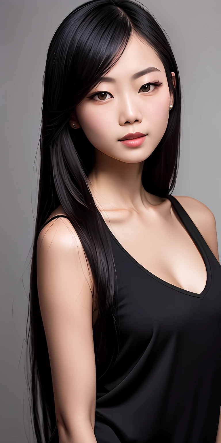 arafed woman with long black hair and a black top, full body shot 8 k, detailed face of a asian girl, full body photo, medium full body shot, high detail portrait photo, ultra detailed portrait, full body portrait shot, full body, detailed beauty portrait, medium full body portrait, 8k artistic  full body photography, 8k