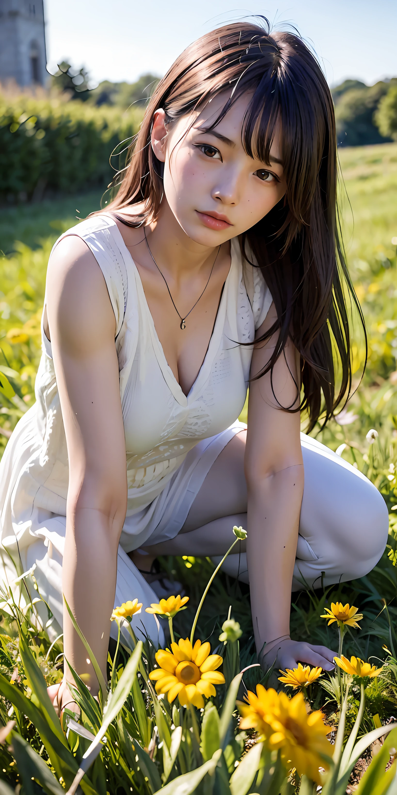 1girl,Meadow early morning,in the early morning,bucolic,Castle,a whole body,Close up of,shylily,,(8k,RAW photos,Best Picture Quality,nmasterpiece:1.2),(fidelity,Realism:1.37),