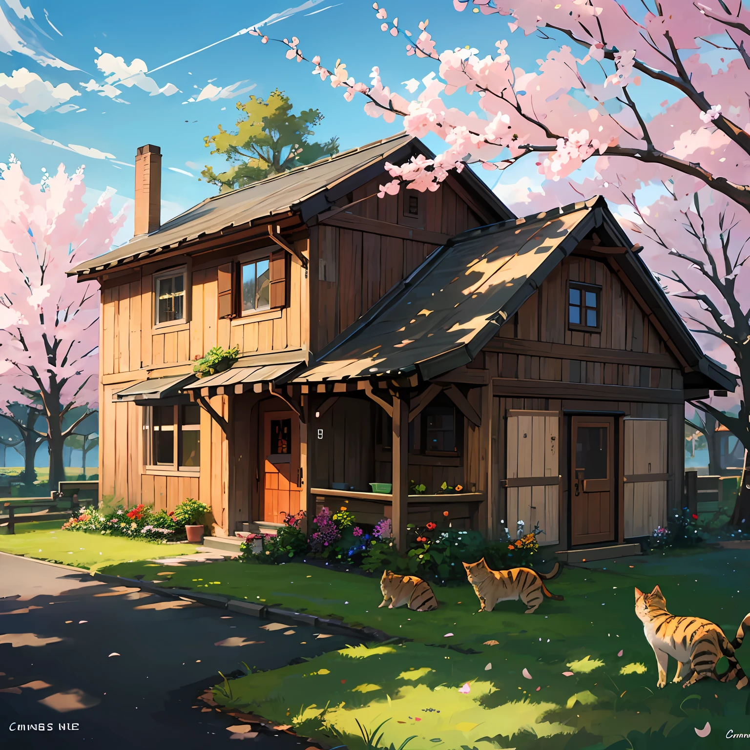 Row of cherry trees,1cat