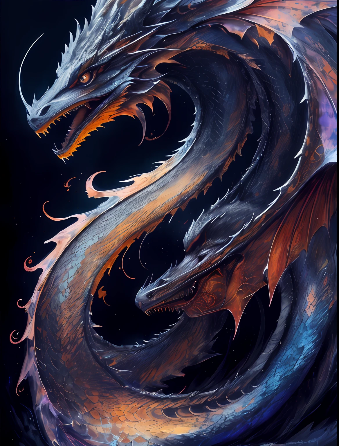 painting of a dragon with a long tail and a long tail, dragon art, detailed painting 12 k, 12k detailed digital art, 8k high quality detailed art, 12k highly detailed digital art, dragons, oil painting of dragon, 12 k detail fantasy, epic dragon, dragon portrait, dragon snake with wings, 12k detailed art, dragon centered, detailed dragon