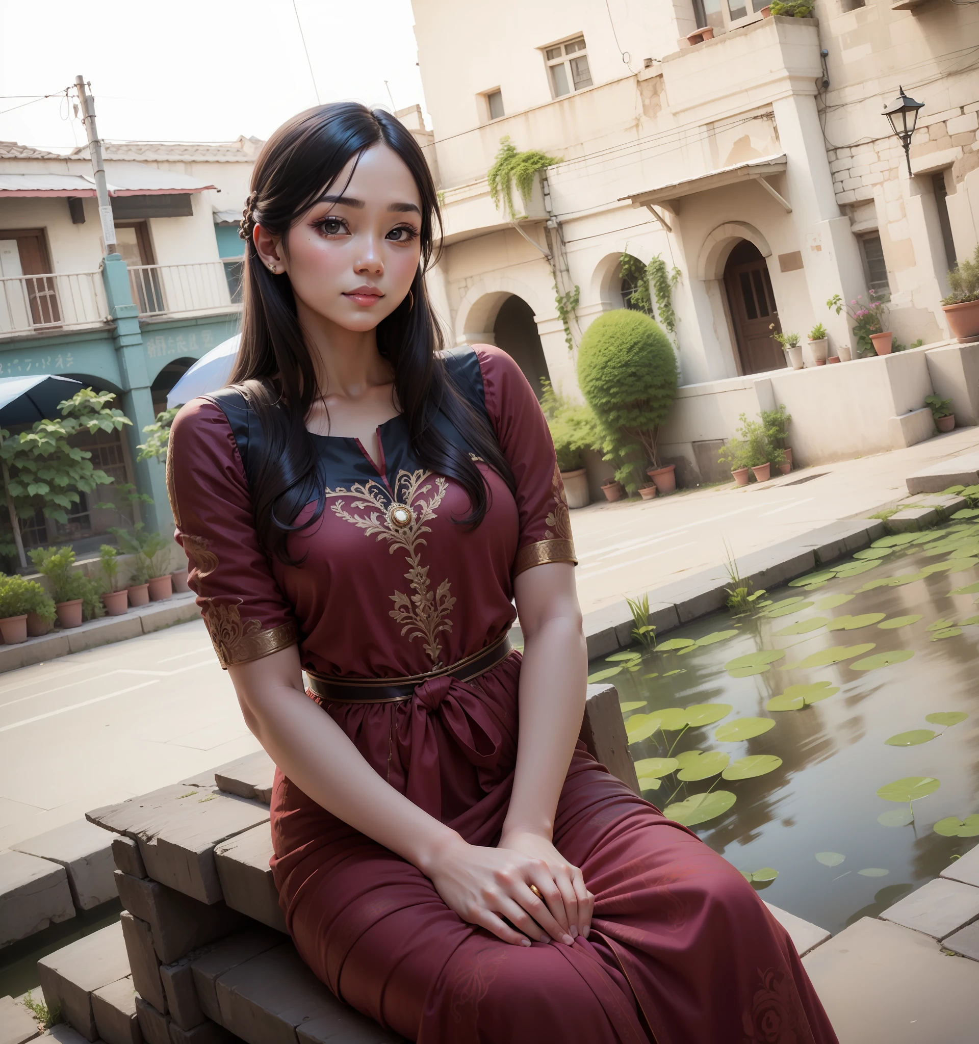 best quality, burmese dress, super Beautiful face, super beautiful eye, super beautiful hair