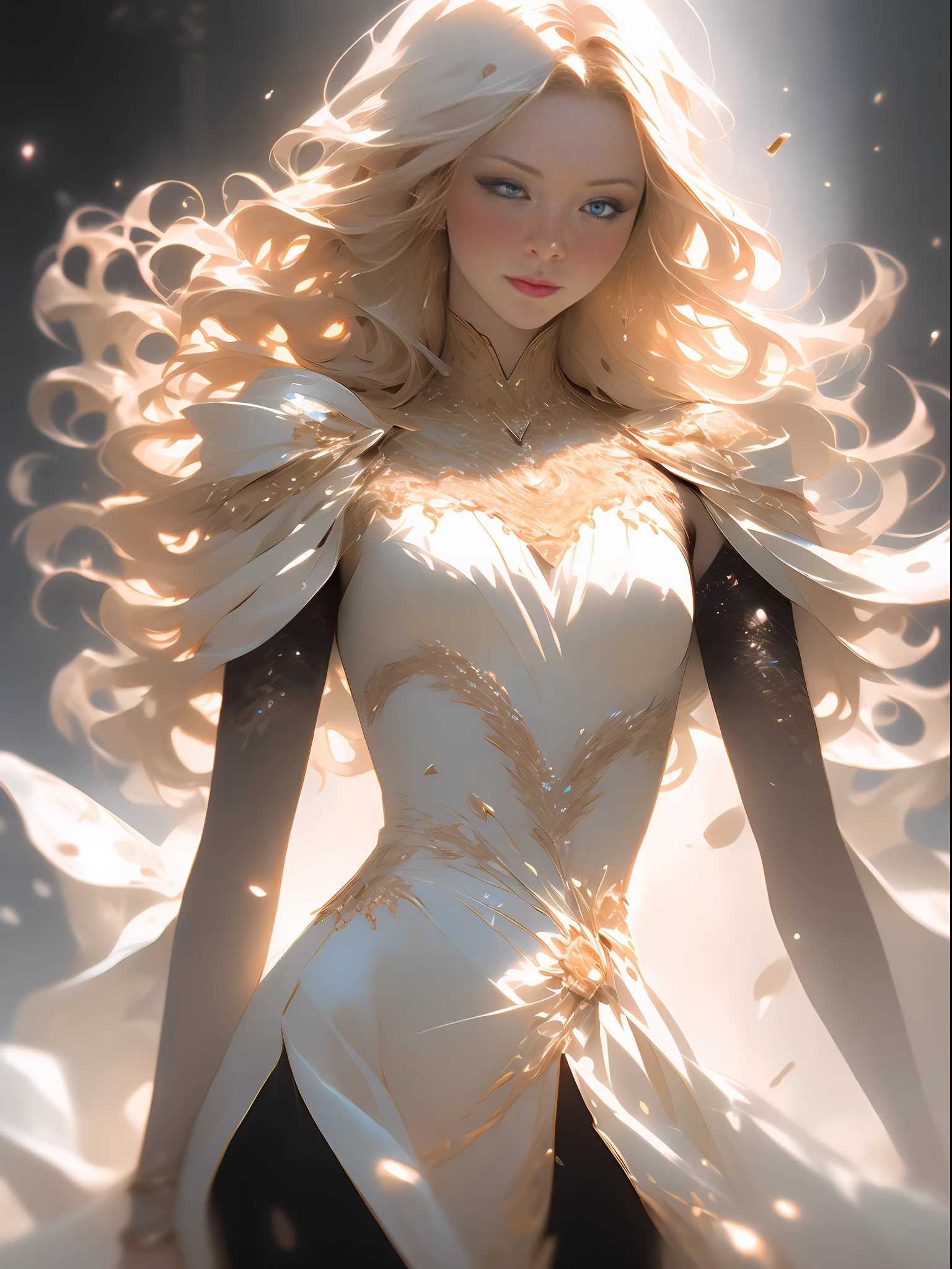golden and white, hero, drip outfit, magical, highly detailed, trending on artstation, unreal engine 4 k, cinematic wallpaper by stanley artgerm lau, wlop, rossdraws, james jean, andrei riabovitchev, marc simonetti, yoshitaka amano. background by james jean and gustav klimt, light by julie bell, 4 k, porcelain skin, style of zdislaw beksinski, detailed, 8k, dynamic lighting, white chromatic aberration