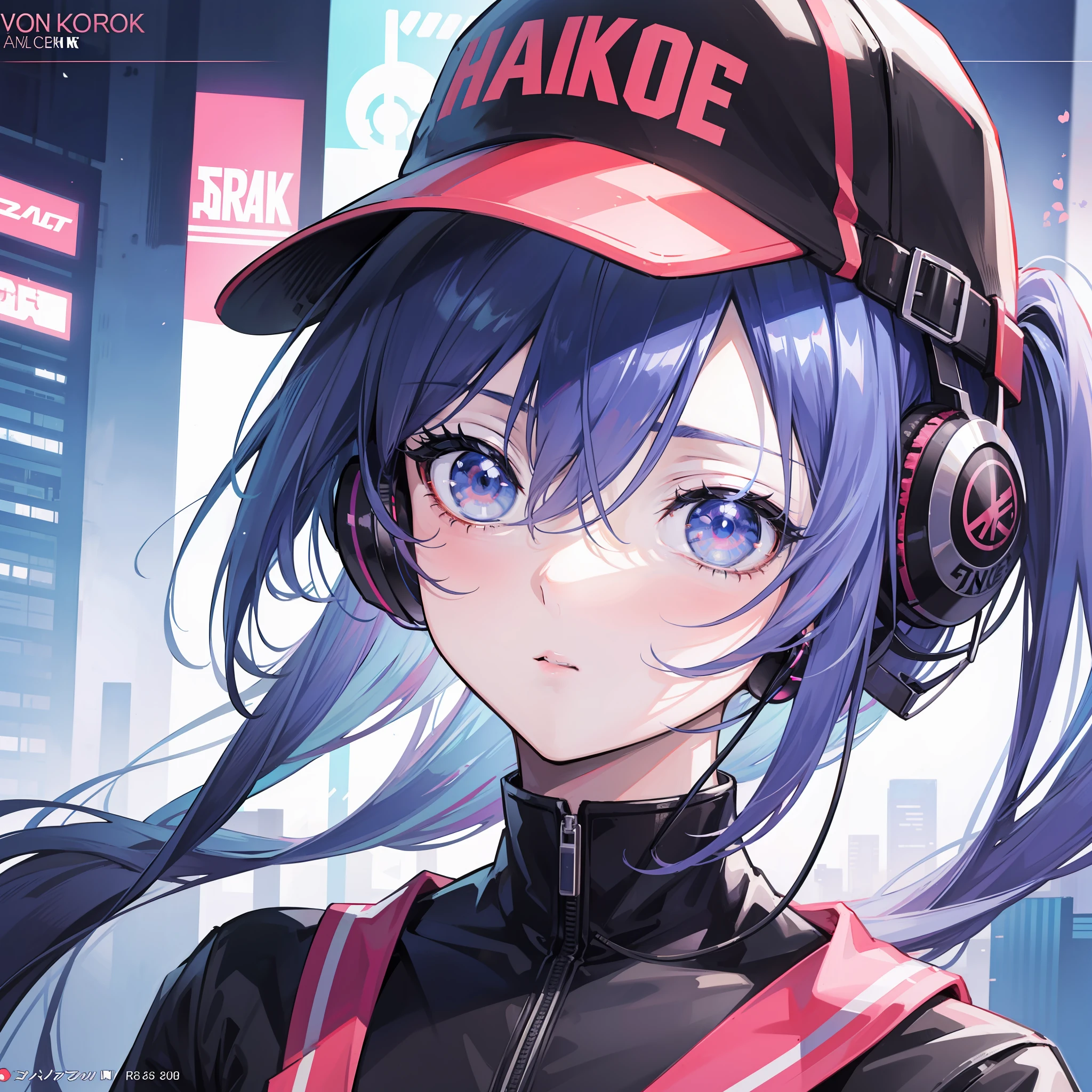 anime girl with headphones and a baseball cap looking at the camera, anime style 4 k, Stunning anime face portrait, realistic anime art style, detailed portrait of an anime girl, cyberpunk anime girl, 4k anime wallpaper, Detailed Digital Anime Art, Beautiful Anime Girl, Anime style. 8K, anime art wallpaper 4k, anime art wallpaper 4k, ultra hd anime wallpaper