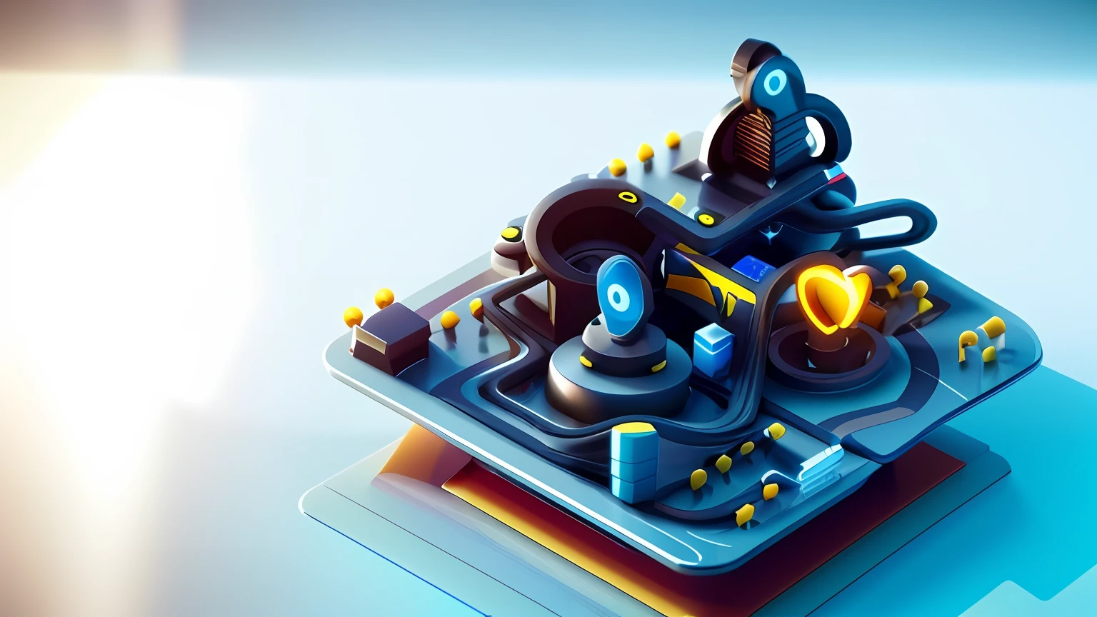 There is a clock,It has a city and a blue background on it, depicted as a 3 d render, transportation design render, rendered in cgi, catia, rendered in cinema4d, rendered in cinema 4 d, detailed scene, corporate animation style, c 4 d ", Motion graphics, Motion graphics, prerendered graphics, prerendered isometric graphics, video still, video