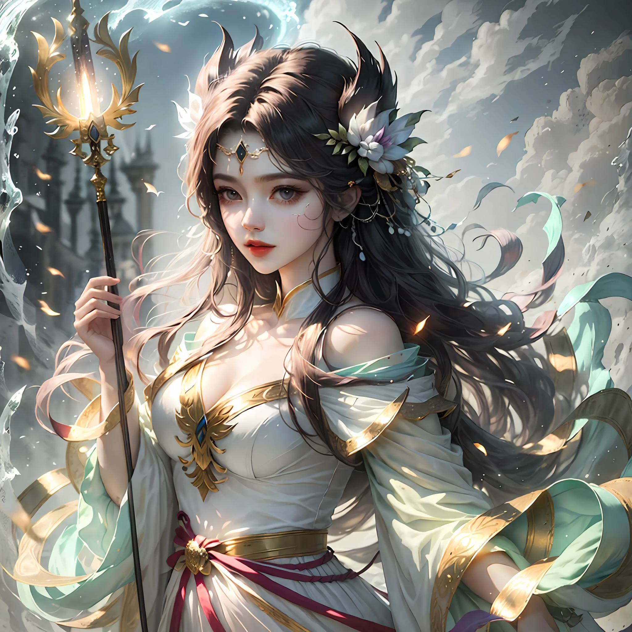 holding a staff