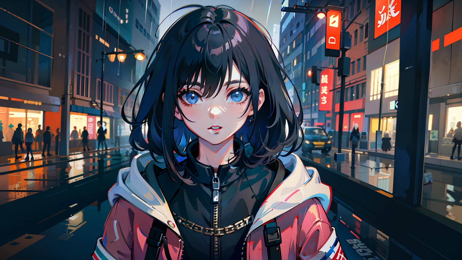 anime girl in a black dress walking down a city street, ilya kuvshinov. 4 k, ilya kuvshinov landscape, kuvshinov ilya, ilya kuvshinov style, artstyle : ilya kuvshinov, lofi girl, digital anime illustration, anime vibes, digital art ilya kuvshinov, kuvshinov