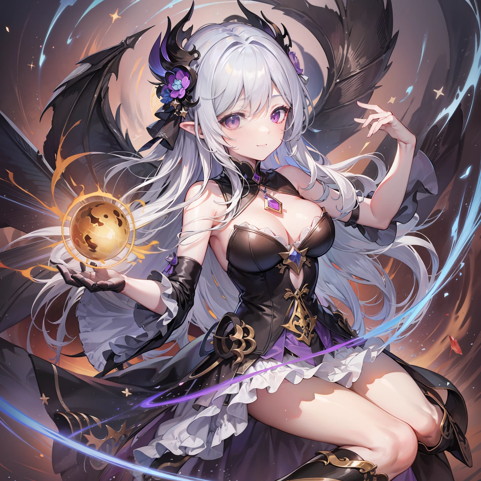 Highest image quality,Super fine CG unity 8k wallpaper,[a beautifulchi girl、Black coat、skeleton（skeleton),Purple flames from the hands、Red eyes,Purple Eyes,Meaningful smile,Ghost people、Fallen Angel、Cinematic lighting、Beautiful collarbone、Bloody、(White hair+Black hair), jinja shrine]，Immersive screen、fine detailed、Reminiscent atmosphere、A sense of grief