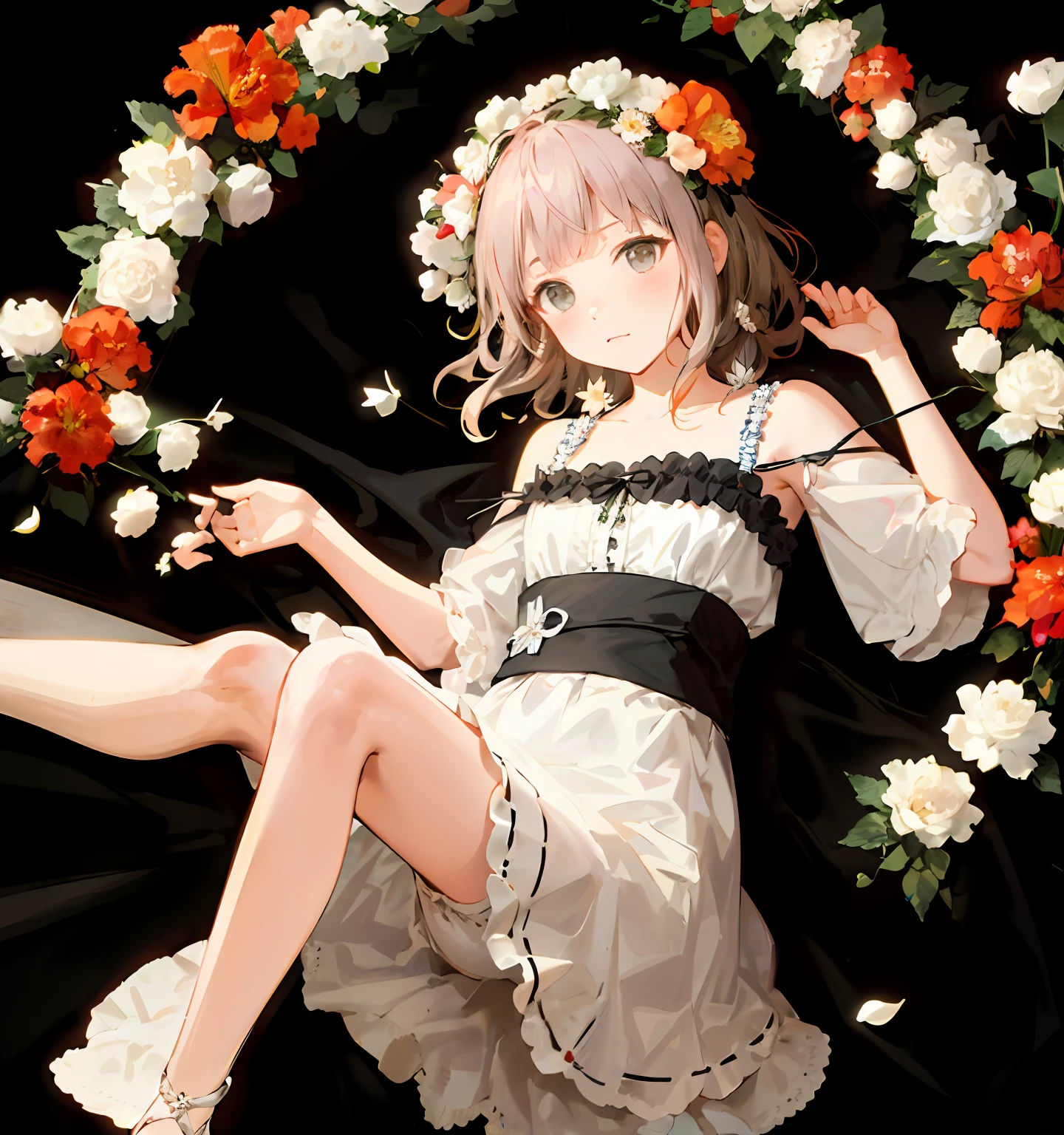 loli,cute,White Pantyhose,hanabi, flower_hair_ornament, (full_body)