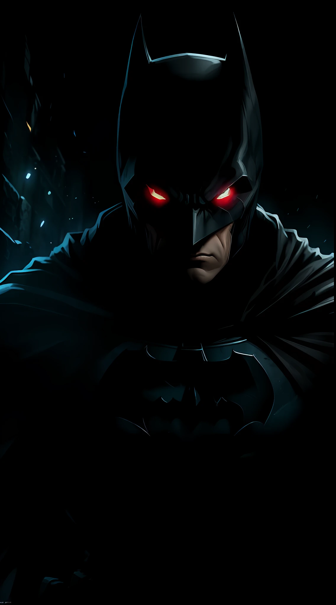 (dark shot: 1.1), epic realistic, Batman in the dark with glowing eyes and glowing cape, soft cinematic light, Adobe Lightroom, darkroom, HDR, intricate, highly detailed, (depth of field: 1.4), hyper-detail (artstation: 1.4), cinematic, warm light, dramatic light (complex details: 1.1)