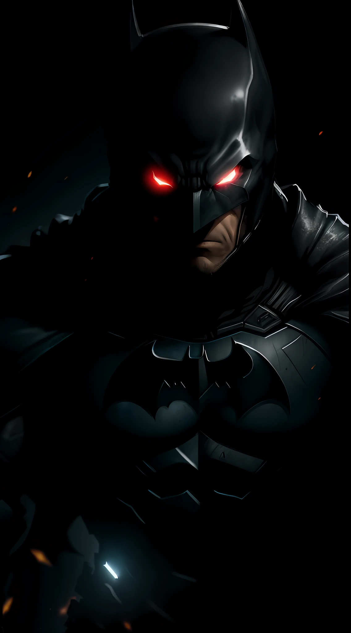 (dark shot: 1.1), epic realistic, Armor Batman in the dark with glowing eyes and glowing cape, soft cinematic light, Adobe Lightroom, darkroom, HDR, intricate, highly detailed, (depth of field: 1.4), hyper-detail (artstation: 1.4), cinematic, warm light, dramatic light (complex details: 1.1)