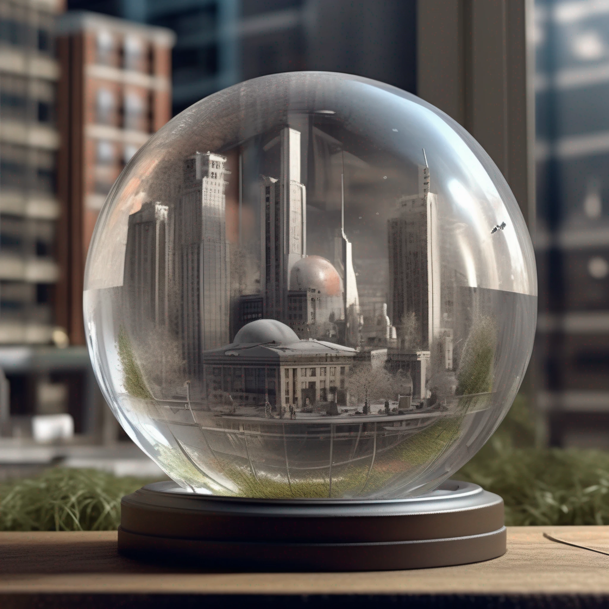 A super realistic and ultra-detailed mini-scene, miniature in a high-transparency crystal ball, inside is the scene of the atomic bombing of the city, the crystal ball is placed on a horizontal tabletop, the background is transparent glass walls, towering industrial towers everywhere and some withered vegetation, (intricate details: 1.2), (8K, best quality, masterpiece: 1.2), (realistic, photo photofidelity: 1.37), ultra-detailed, ultra-detailed photo realism by Greg Rutkowski - H1024W 804 |F16 lens mark 2:2 S 35555 mm film grain: 1 Realistic high resolution sharp-focus contrast! Detailed atmospheric refractive illumination shows CGSociety trends