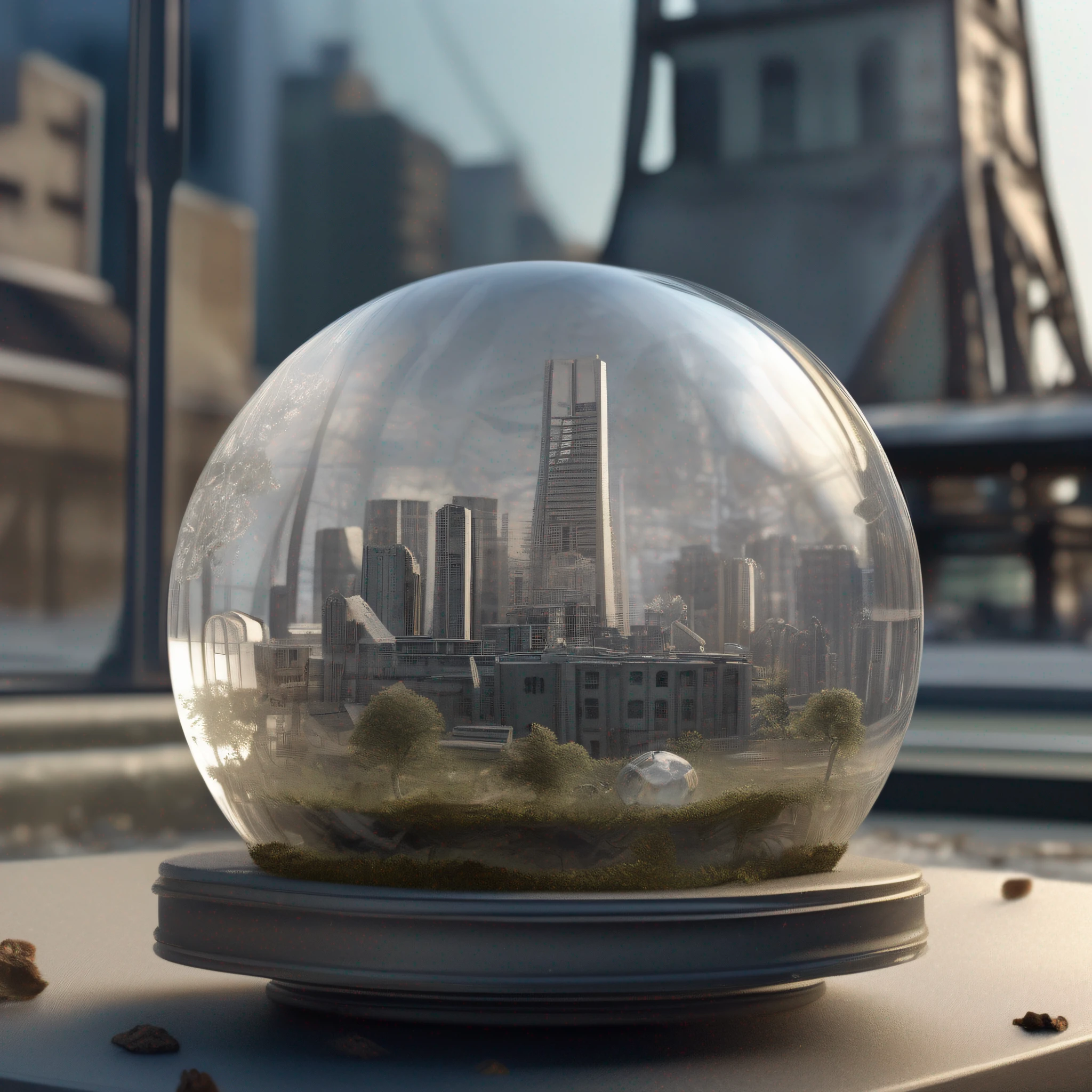 A super realistic and ultra-detailed mini-scene, miniature in a high-transparency crystal ball, inside is the scene of the atomic bombing of the city, the crystal ball is placed on a horizontal tabletop, the background is transparent glass walls, towering industrial towers everywhere and some withered vegetation, (intricate details: 1.2), (8K, best quality, masterpiece: 1.2), (realistic, photo photofidelity: 1.37), ultra-detailed, ultra-detailed photo realism by Greg Rutkowski - H1024W 804 |F16 lens mark 2:2 S 35555 mm film grain: 1 Realistic high resolution sharp-focus contrast! Detailed atmospheric refractive illumination shows CGSociety trends