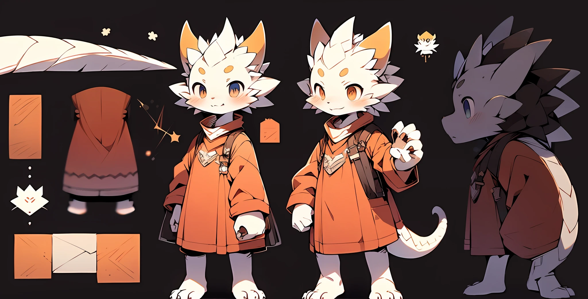 drak, White scales, Q version, Cutes, to stand, Master masterpieces, highly resolution,8K,detailedbackground,hight quality,Libido boy,(by Dagasi:1.1),独奏,( ( characterconcept art,reference sheet,individuality,character design sheet) ),(mandara,satchel,mailman,correspondence,protective goggles,A barefoot:0.6),