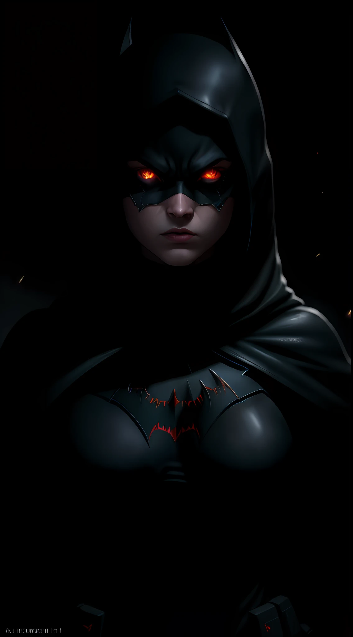 (dark shot: 1.1), epic realistic, God Batgirl in the dark with glowing eyes and glowing cape, soft cinematic light, Adobe Lightroom, darkroom, HDR, intricate, highly detailed, (depth of field: 1.4), hyper-detail (artstation: 1.4), cinematic, warm light, dramatic light (complex details: 1.1)