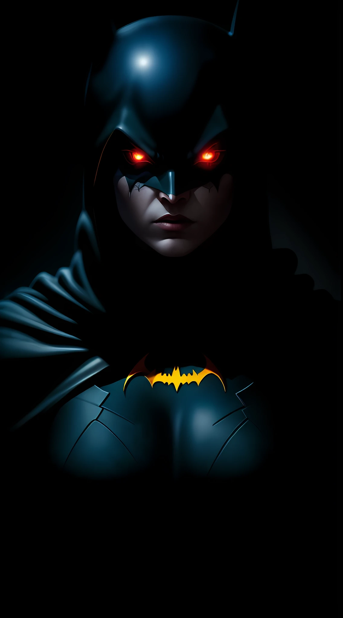 (dark shot: 1.1), epic realistic, Evil Batgirl in the dark with glowing eyes and glowing cape, soft cinematic light, Adobe Lightroom, darkroom, HDR, intricate, highly detailed, (depth of field: 1.4), hyper-detail (artstation: 1.4), cinematic, warm light, dramatic light (complex details: 1.1)