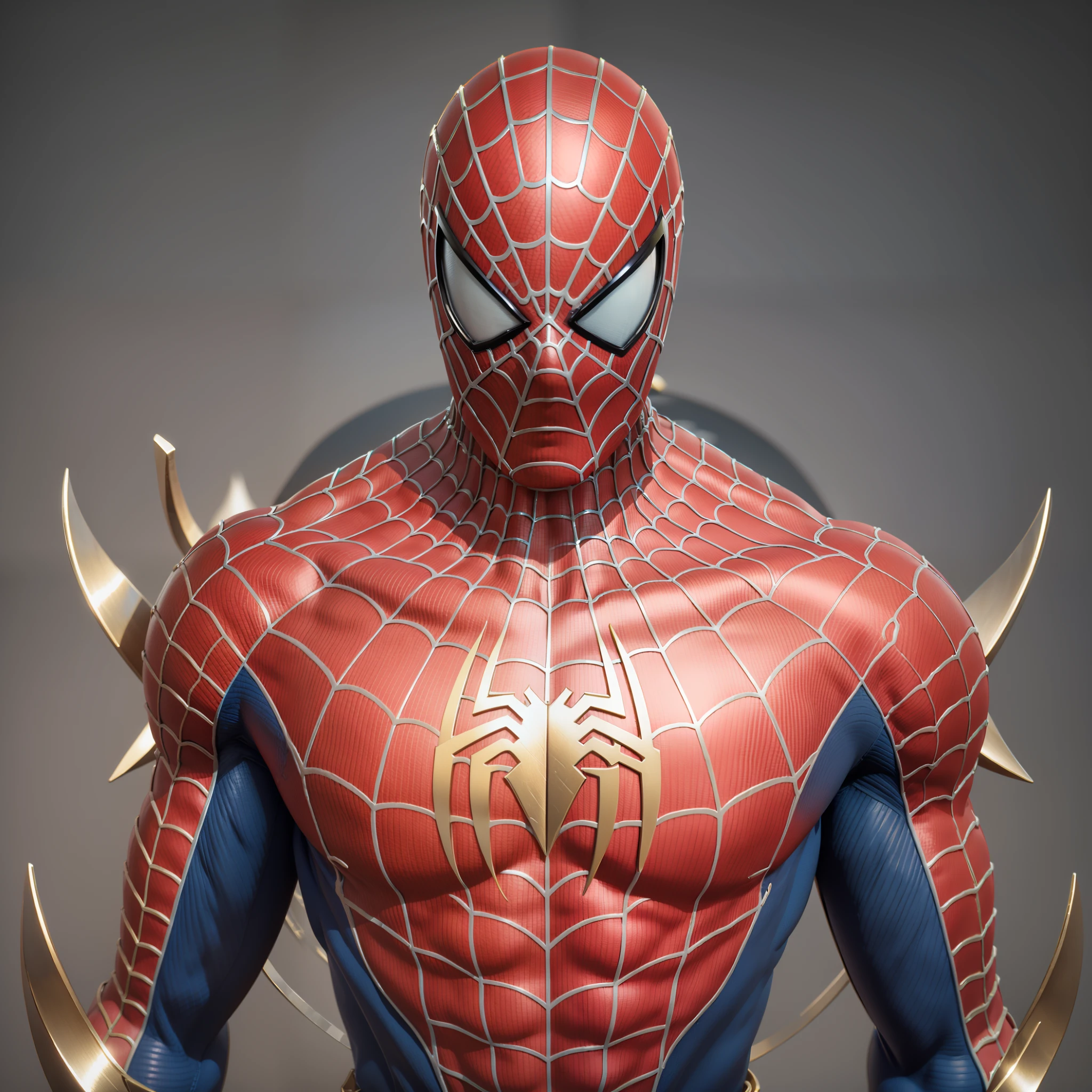 a close up of a statue of a man with a gold and white costume, super detailed render, 3 d render character art 8 k, intricate white and gold armor, full samurai armor spiderman, high detail iconic character, 8k render”, octane render ”, octane render”, super detailed octane render, super rendered in octane render, hyper detailed 3 d render, futuristic style spiderman
