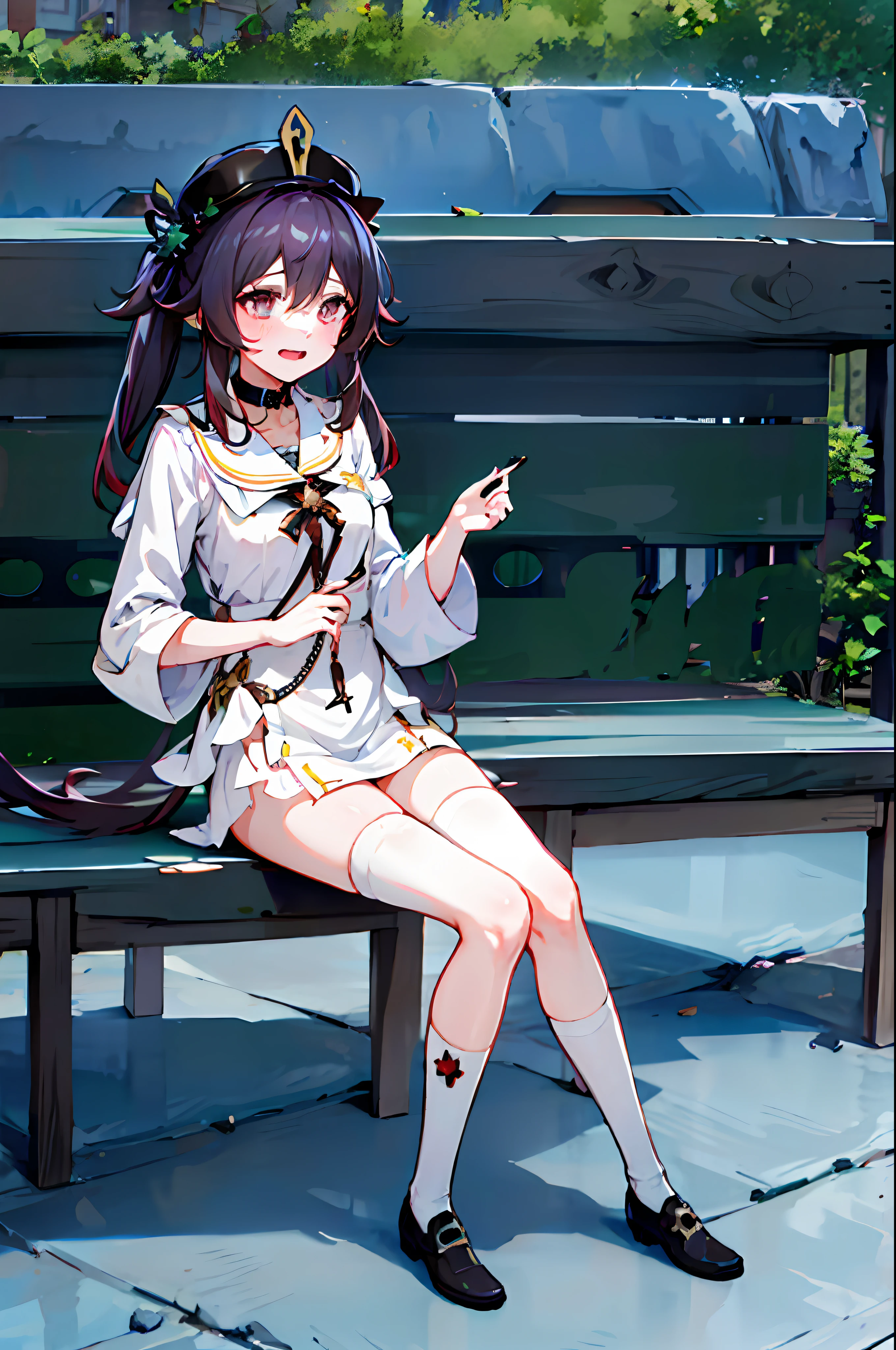 masterpiece,1girl,solo, purple hair, metal collar, tears,cry,tearing up, white legwear, chain leash,crucifixion,high ponytail, center opening:1.2,torn clothes, ahegao,
