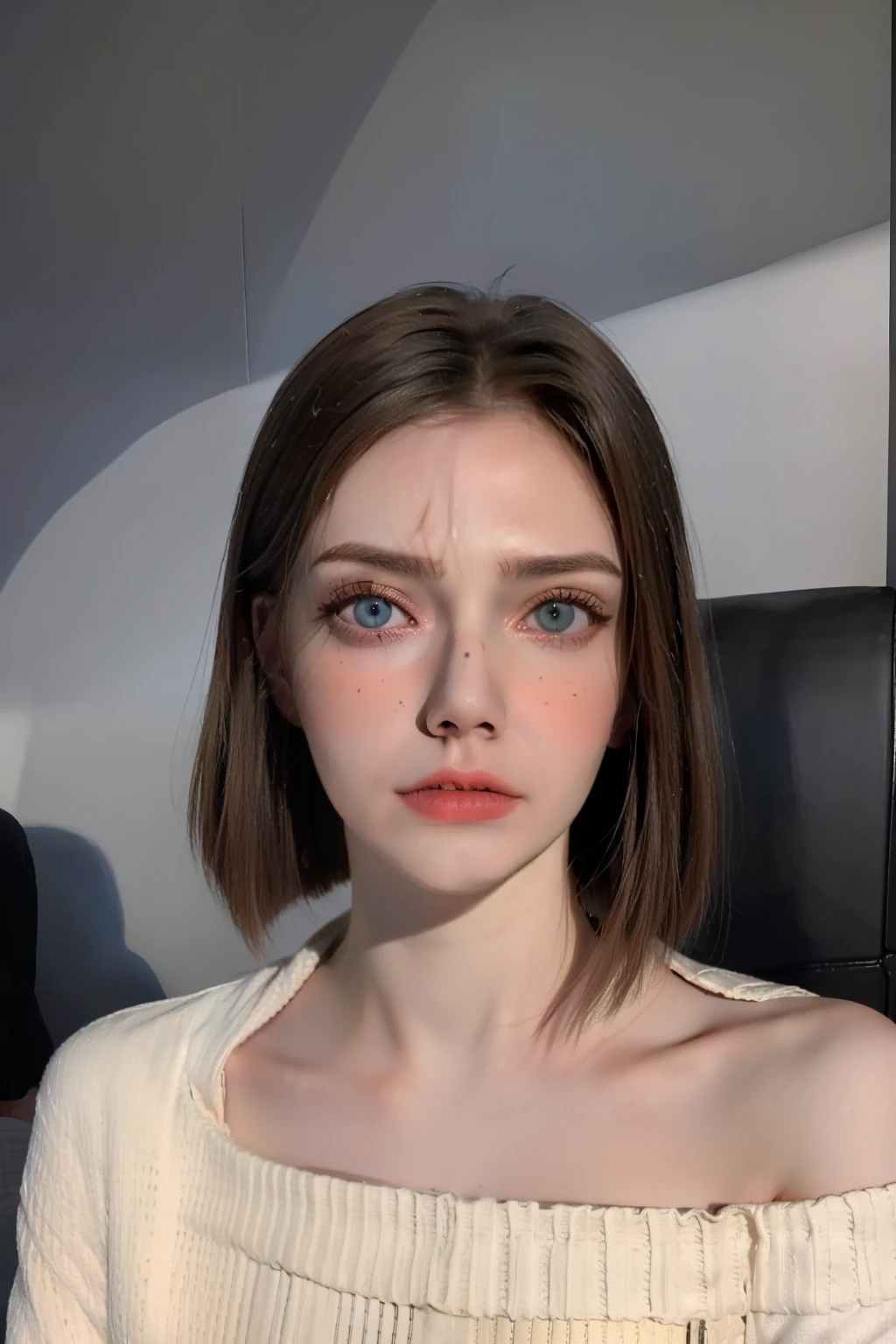 Best quality, masterpiece, ultra high res, (photorealistic:1.4), raw photo, 1girl, short black hair, makeup, blue eyes