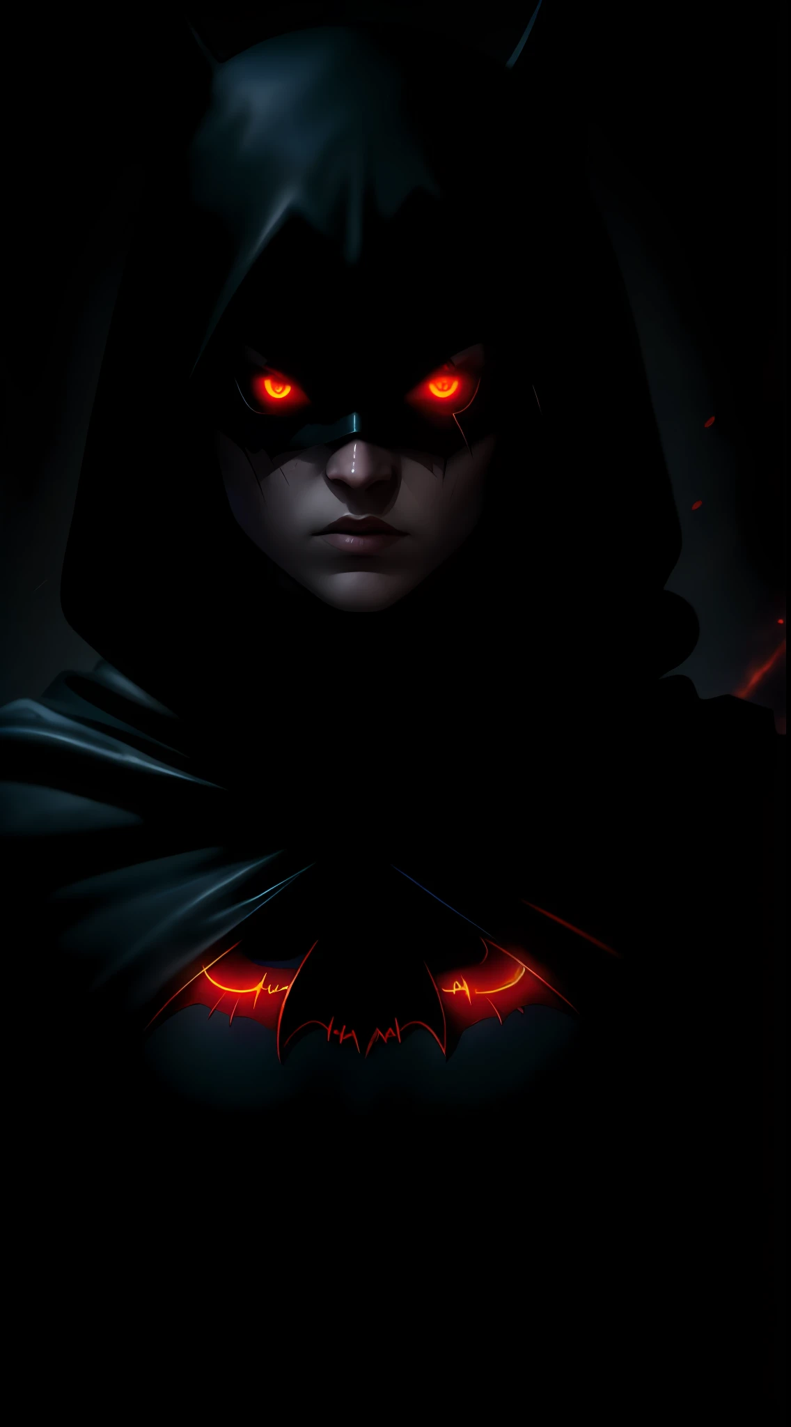 (dark shot: 1.1), epic realistic, Blood Batgirl in the dark with glowing eyes and glowing cape, soft cinematic light, Adobe Lightroom, darkroom, HDR, intricate, highly detailed, (depth of field: 1.4), hyper-detail (artstation: 1.4), cinematic, warm light, dramatic light (complex details: 1.1)