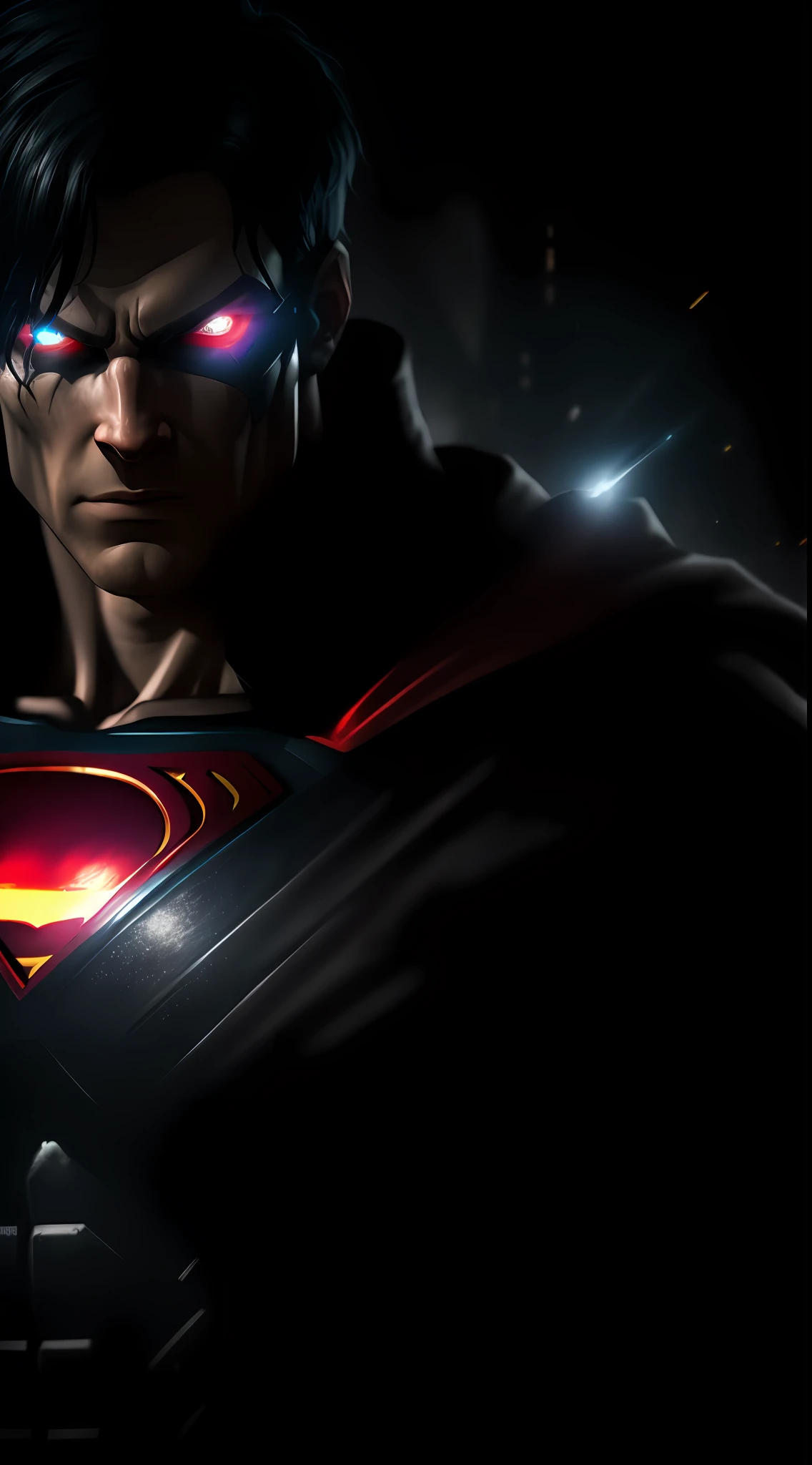(dark shot: 1.1), epic realistic, Cyborg Superman in the dark with glowing eyes and glowing cape, soft cinematic light, Adobe Lightroom, darkroom, HDR, intricate, highly detailed, (depth of field: 1.4), hyper-detail (artstation: 1.4), cinematic, warm light, dramatic light (complex details: 1.1)