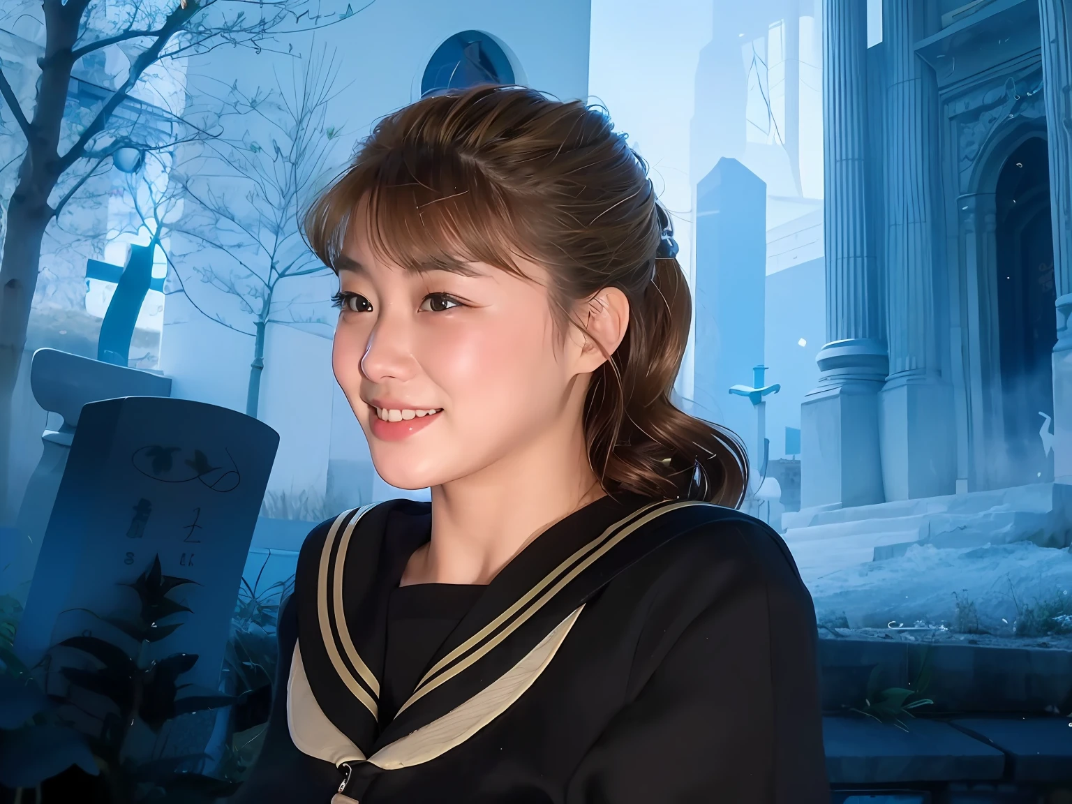 grinning、Young Asian woman、photo of a beautiful woman、Japan person model、a beautiful young woman、50mm portrait、60mm portrait、cute young woman、Grinning、asian female、Color photo portrait 4k、Soft portrait shots 8k、Sailor Uniform、Sink perspective、 --auto