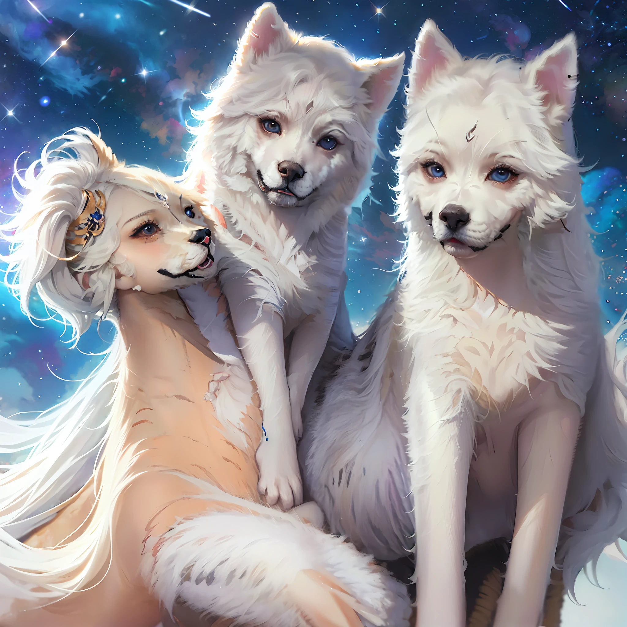 Samoyed White Anime Starry Sky HD Hyper-realistic Ultra Detailed