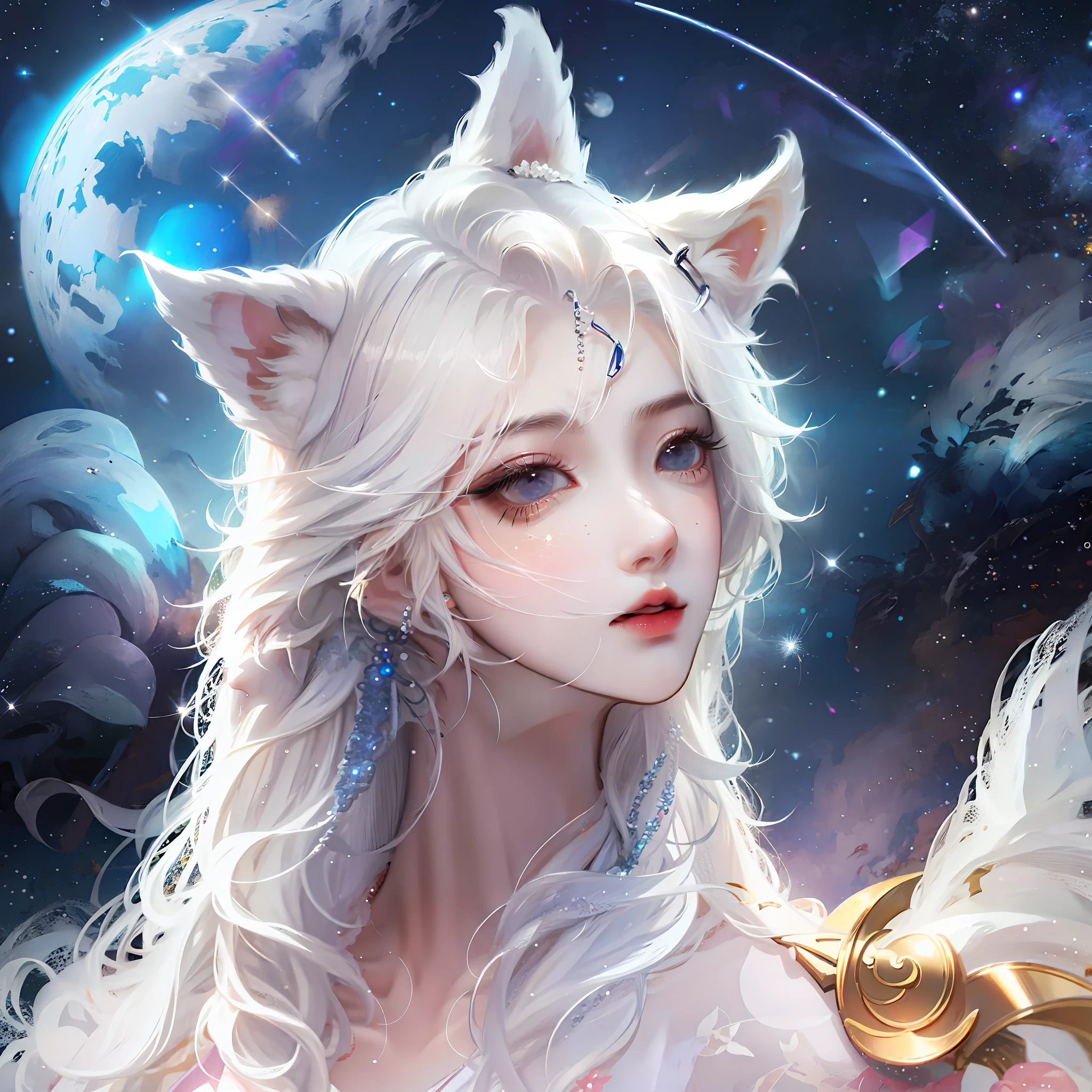 Samoyed White Anime Starry Sky HD Hyper-realistic Ultra Detailed